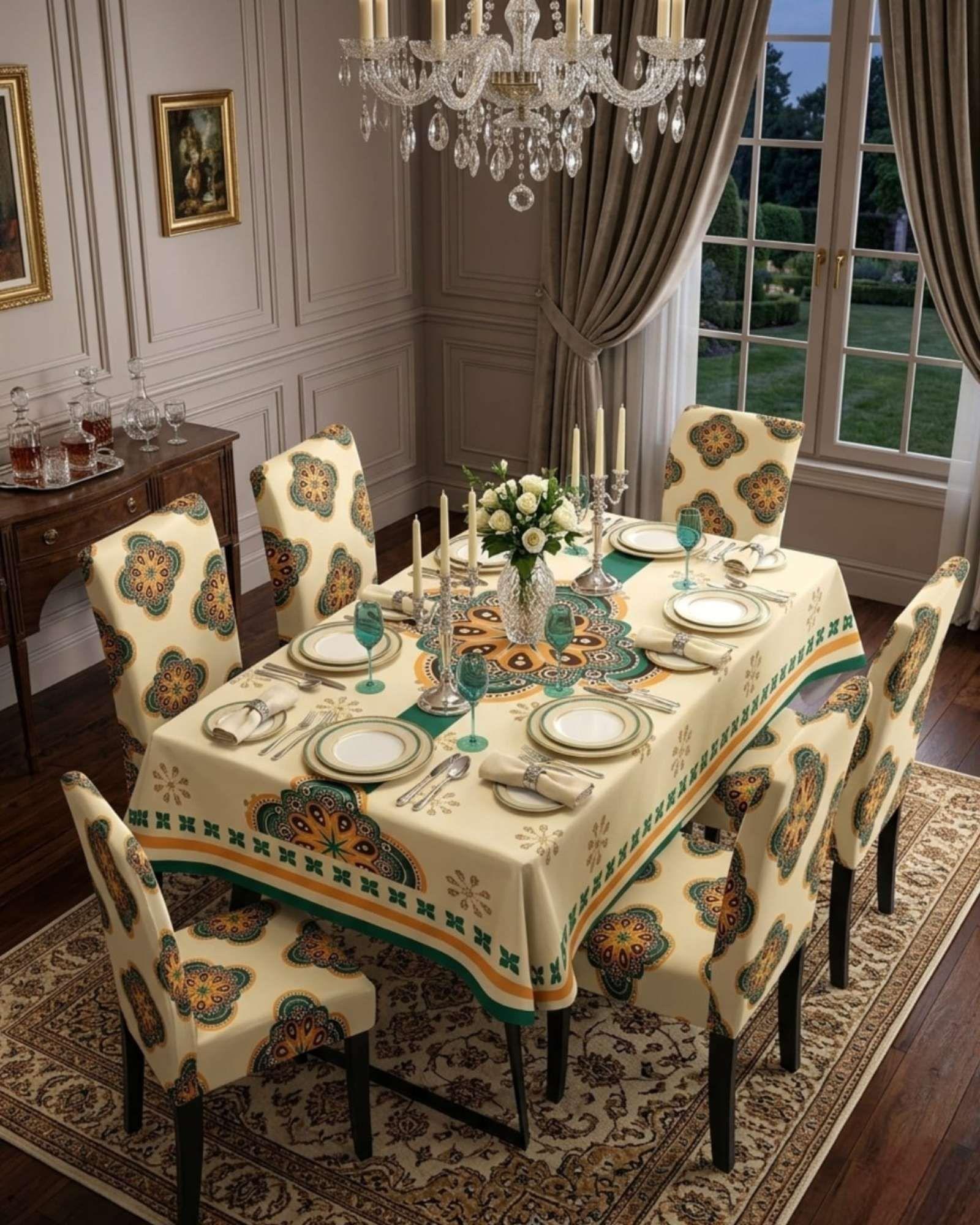 Juego De Mantel Antimanchas 140x220 + 6 Fundas De Silla 10-4