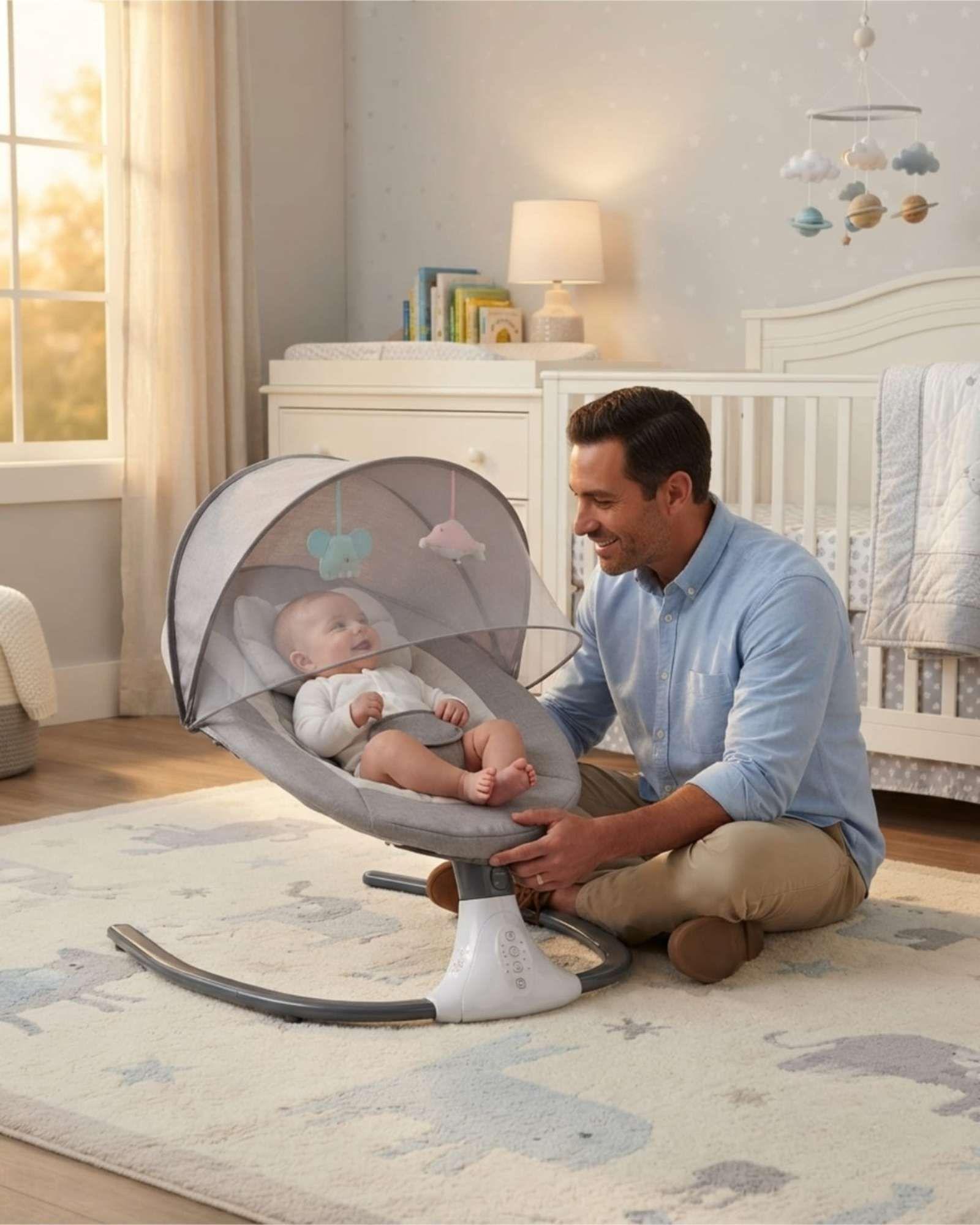 Silla Nido Mecedora Inteligente 360° para Bebé-3