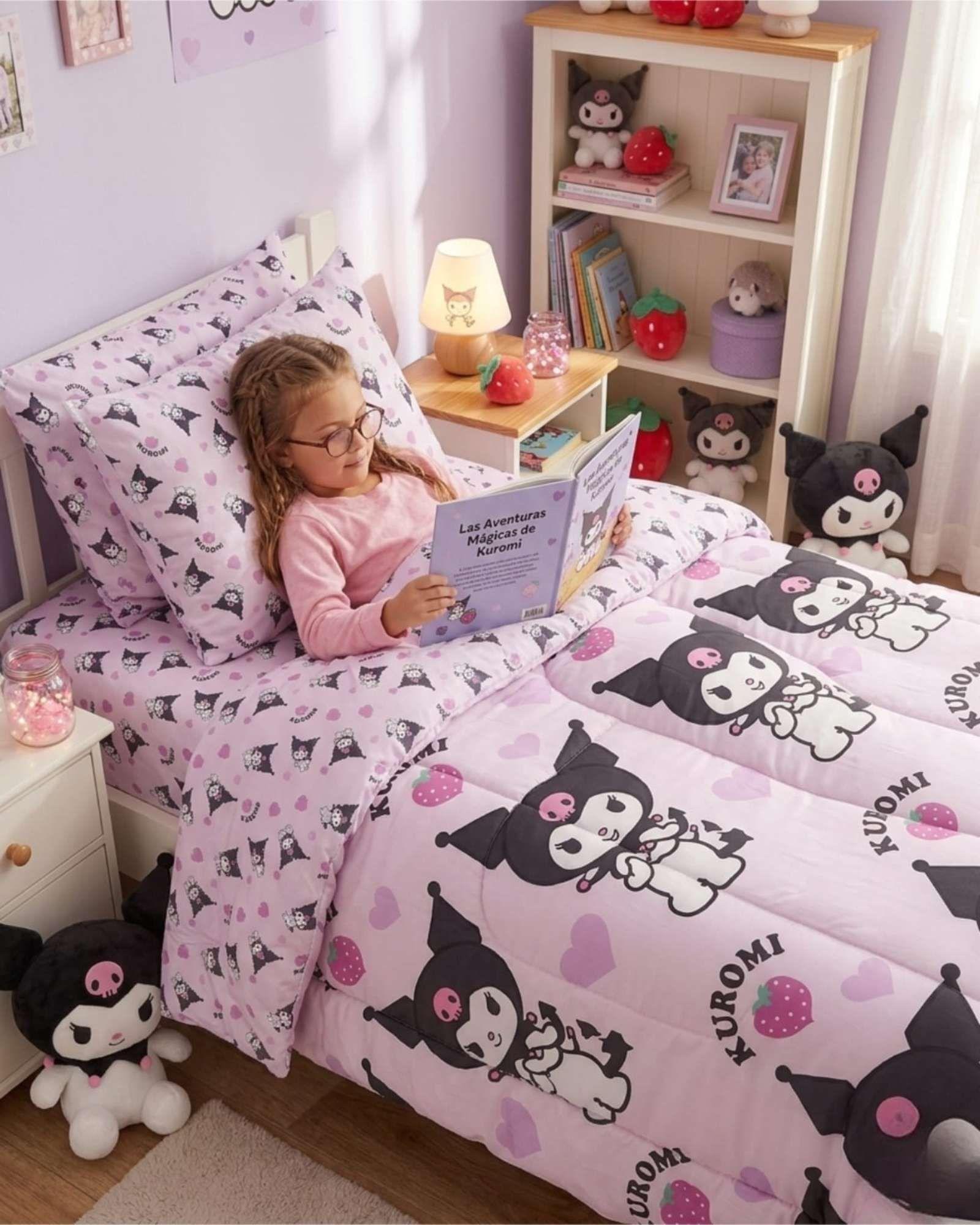 Plumón Oficial Kuromi Strawberry 1.5 Plazas color blanco-3