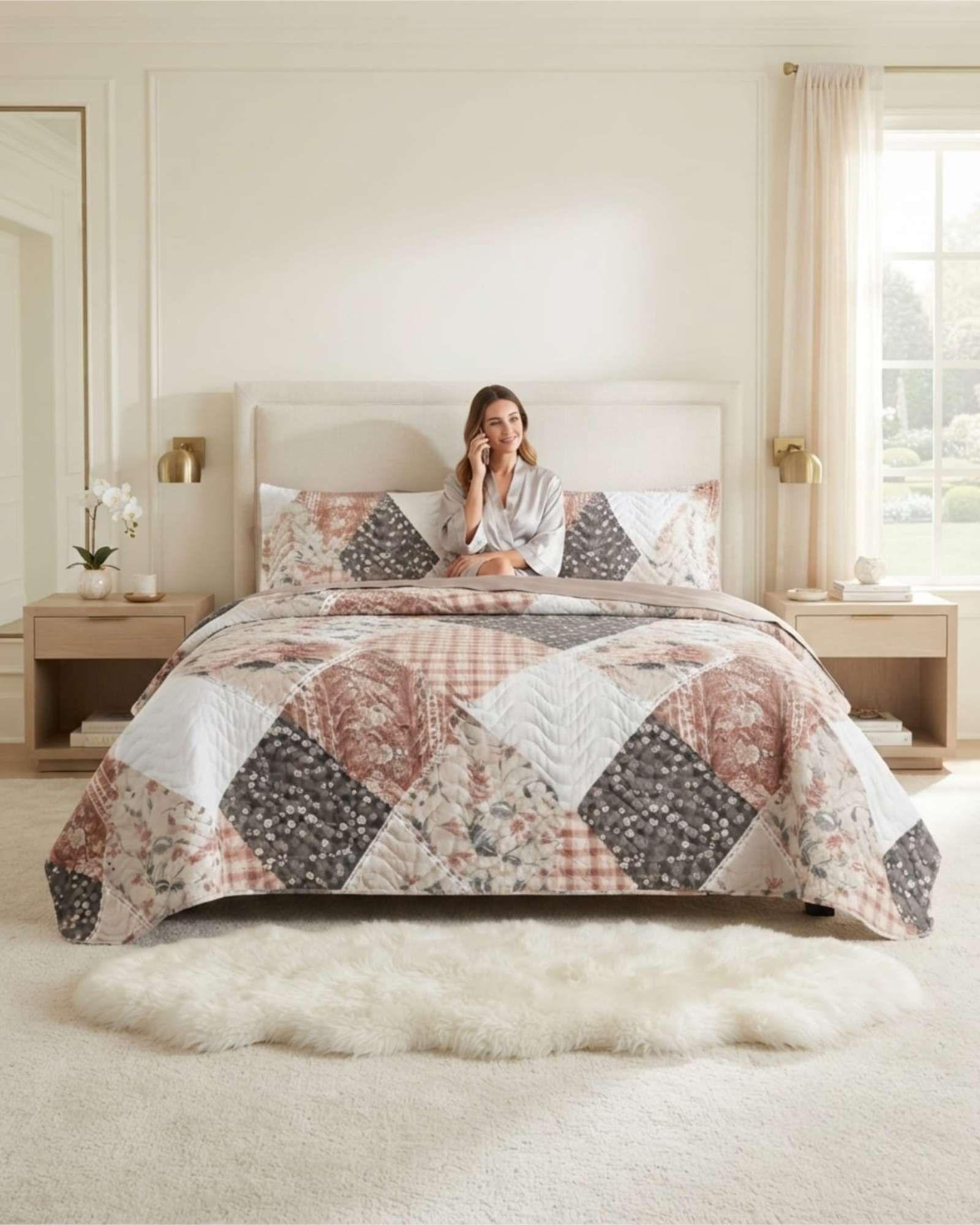 Cubrecama Quilt de Verano King Delgado Ultra Liviano + 2 Almohadas 04-0
