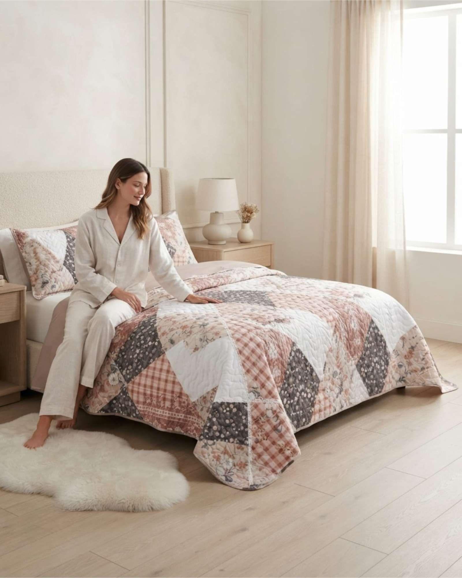 Cubrecama Quilt de Verano King Delgado Ultra Liviano + 2 Almohadas 04-4