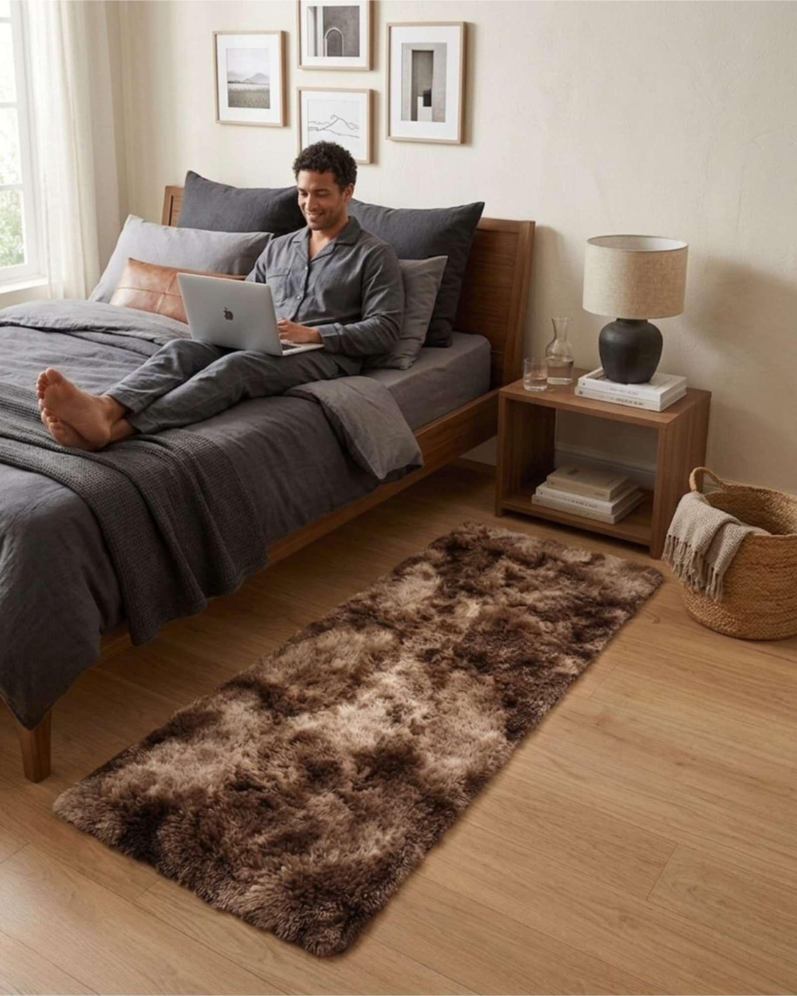 Alfombra Pasillera Shaggy 60x200 cm Pelo Largo Suave café-4