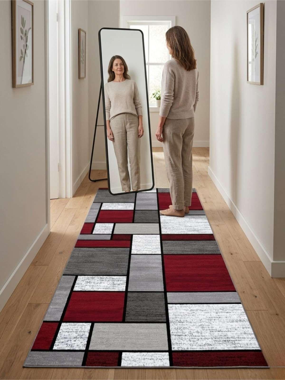 Alfombra De Pasillo Antideslizante 60x180 Suave Lavable color rojo-4