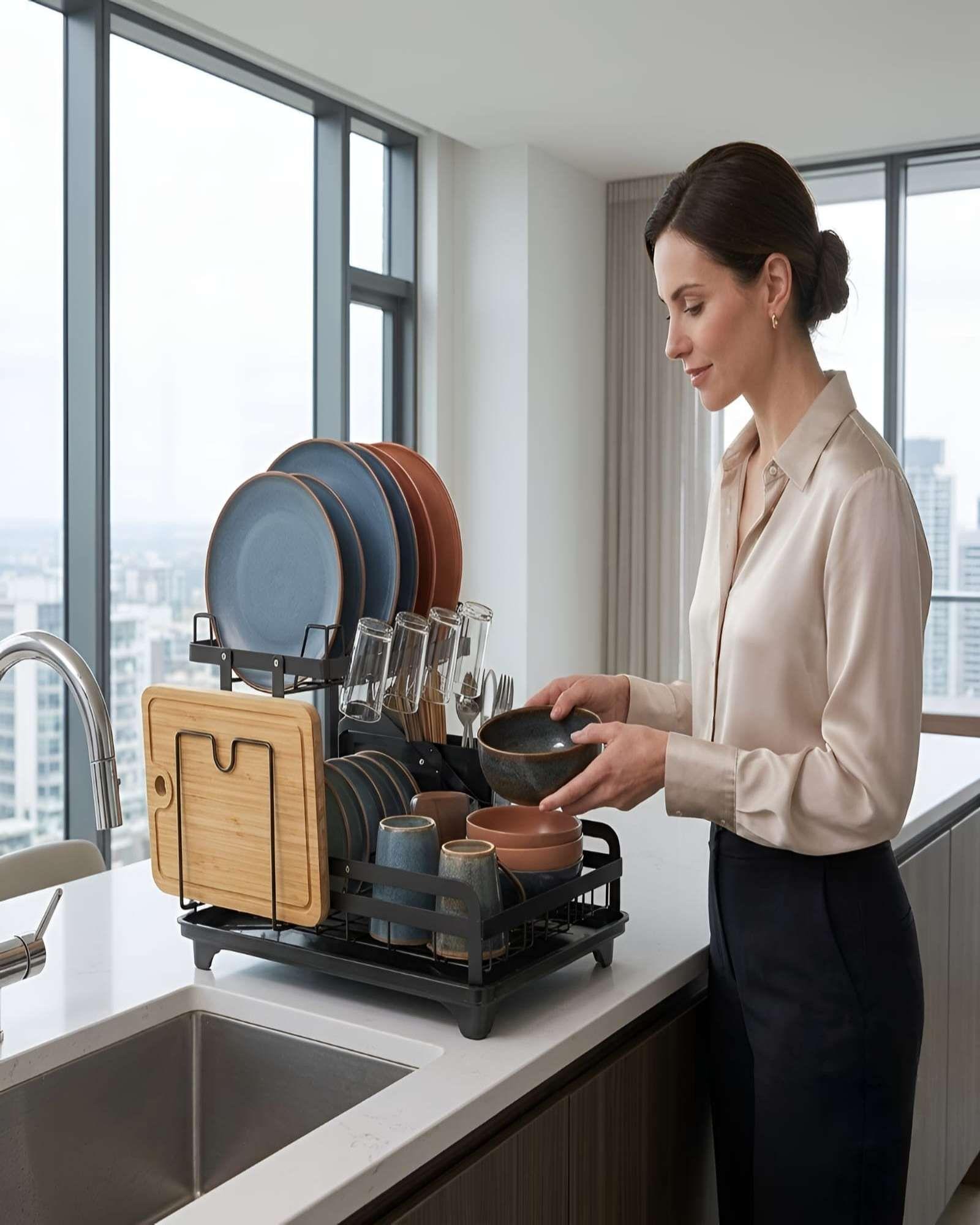 Escurridor de Platos de 2 Niveles Organización Inteligente para tu Cocina 01-3