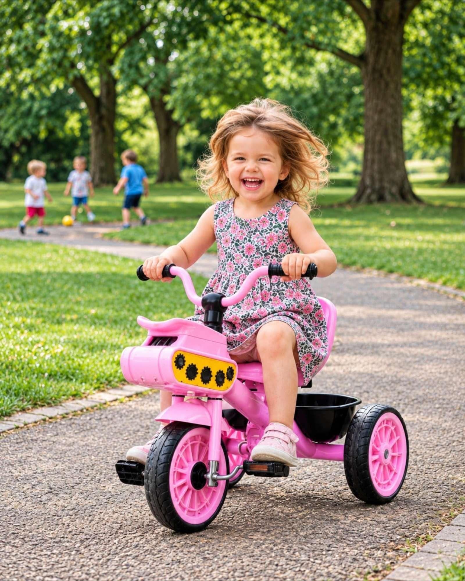 Triciclo Infantil Rosa Ruedas Resistentes Pedales Y Canasto-1