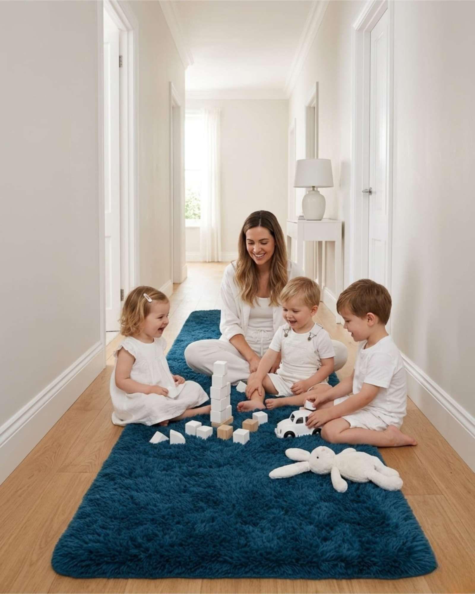 Set de 2 Alfombra Pasillera Shaggy 70x150 cm Pelo Largo color azul-4