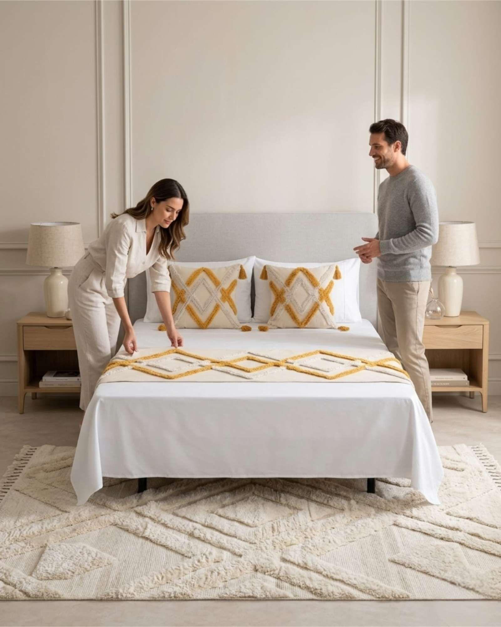 Piecera De Cama Boho Con Dos Fundas Cojin Bordado PF11-3
