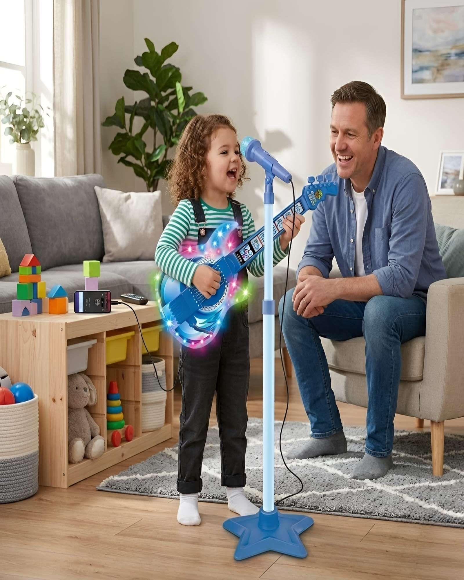 Guitarra de Juguete con Micrófono de Pedestal, Luces y Sonidos azul-1
