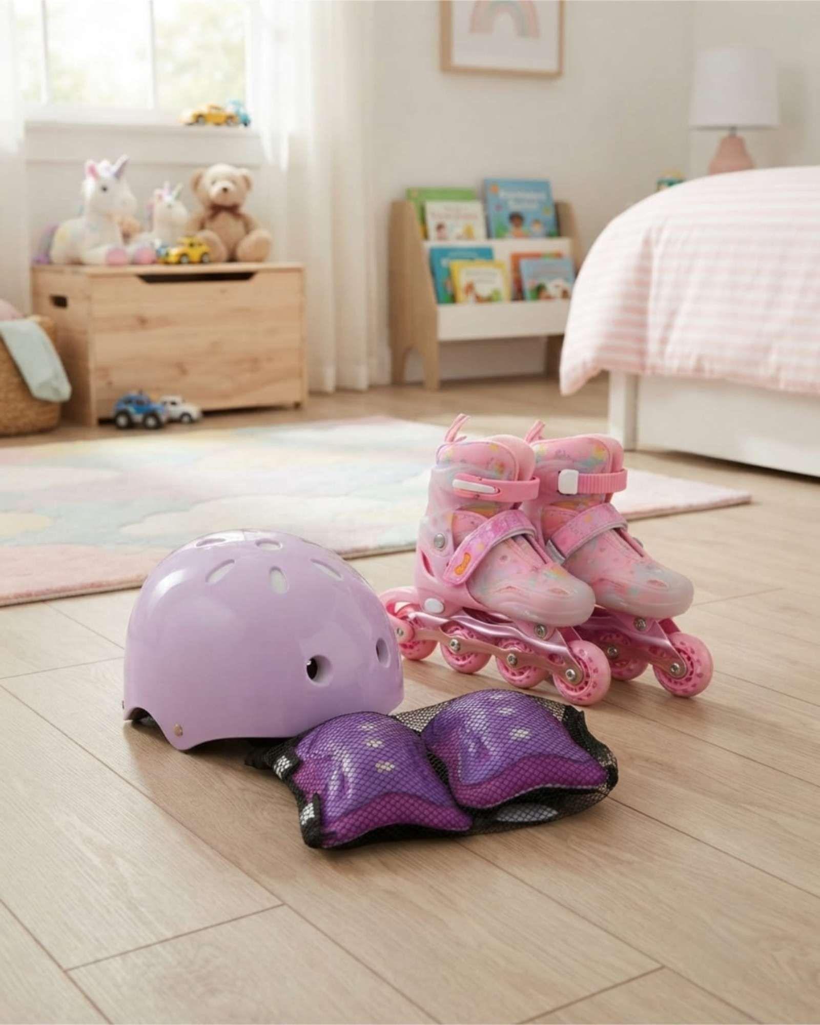 Kit Patines En Linea Con Luces Led Casco Y Protecciones Para Niña Talla S m1-2