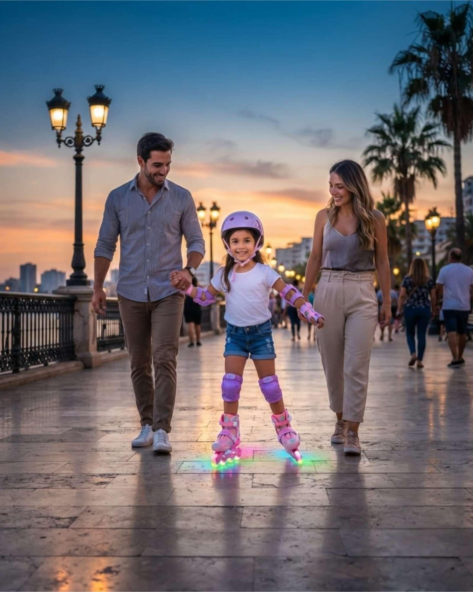 Kit Patines En Linea Con Luces Led Casco Y Protecciones Para Niña Talla S m1-3