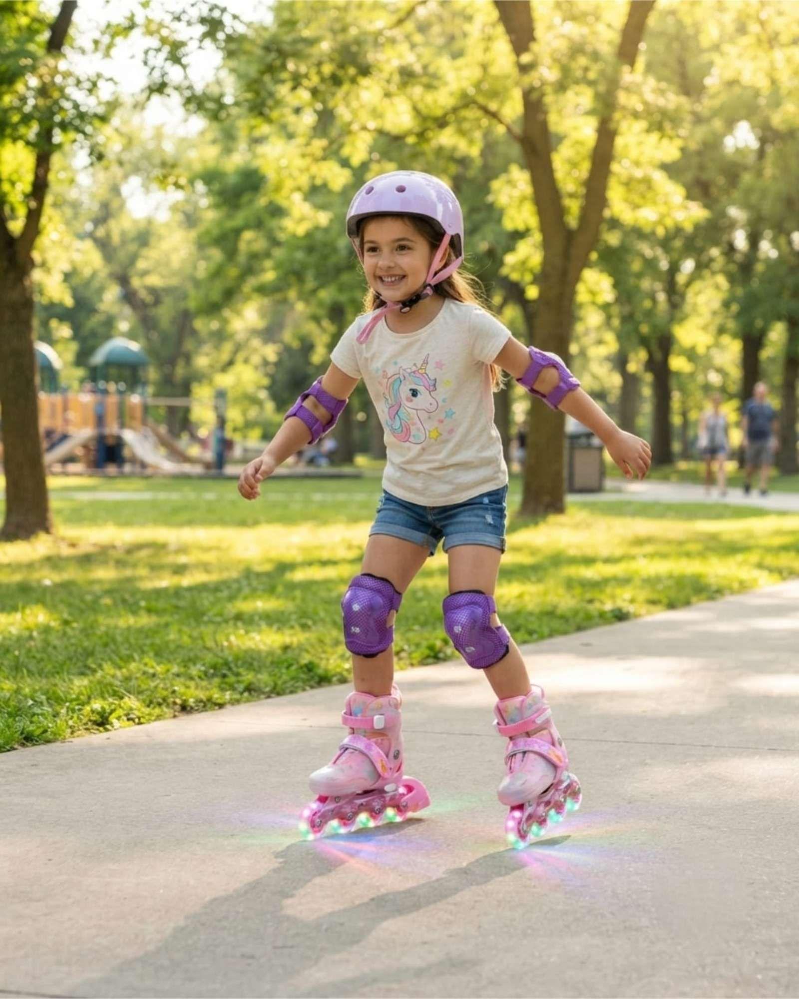 Kit Patines En Linea Con Luces Led Casco Y Protecciones Para Niña Talla S m1-4