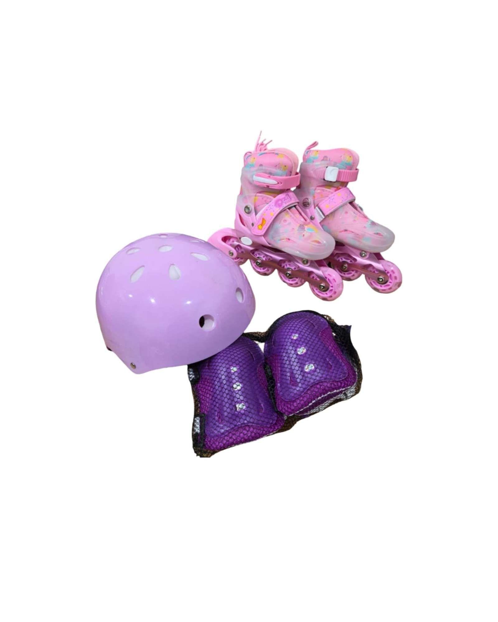 Kit Patines En Linea Con Luces Led Casco Y Protecciones Para Niña Talla S m1-5