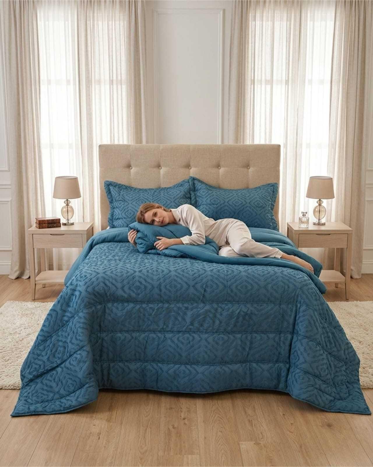 Plumón Ligero Super King Jacquard Sin Costuras azul-3