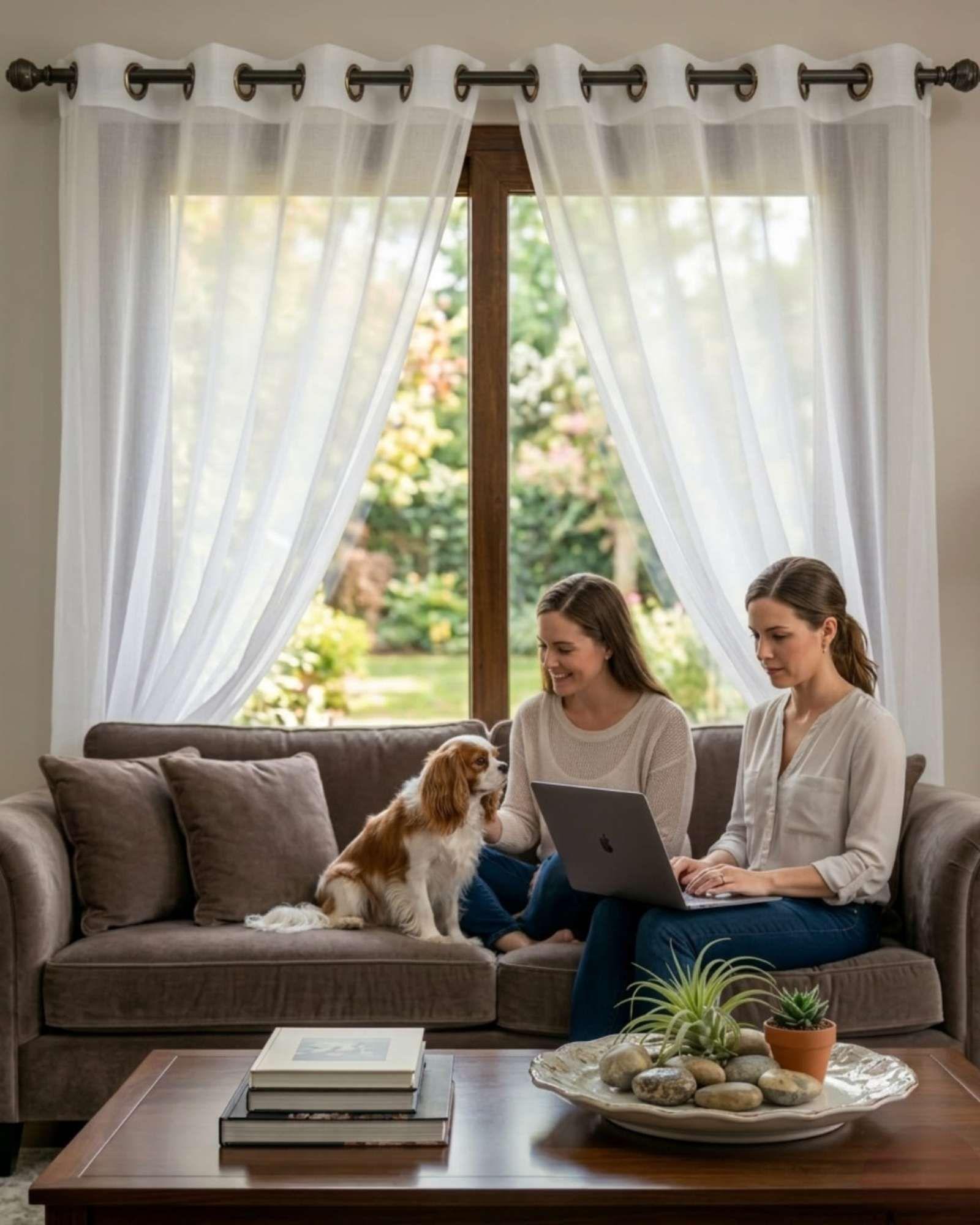 Juego De Cortinas Velo Modernas Con Argollas Y Visillo m1-3