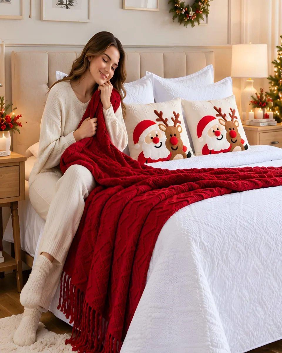 Cubrecama Texturizado Navideño con Manta 1.5 Plaza m2-6