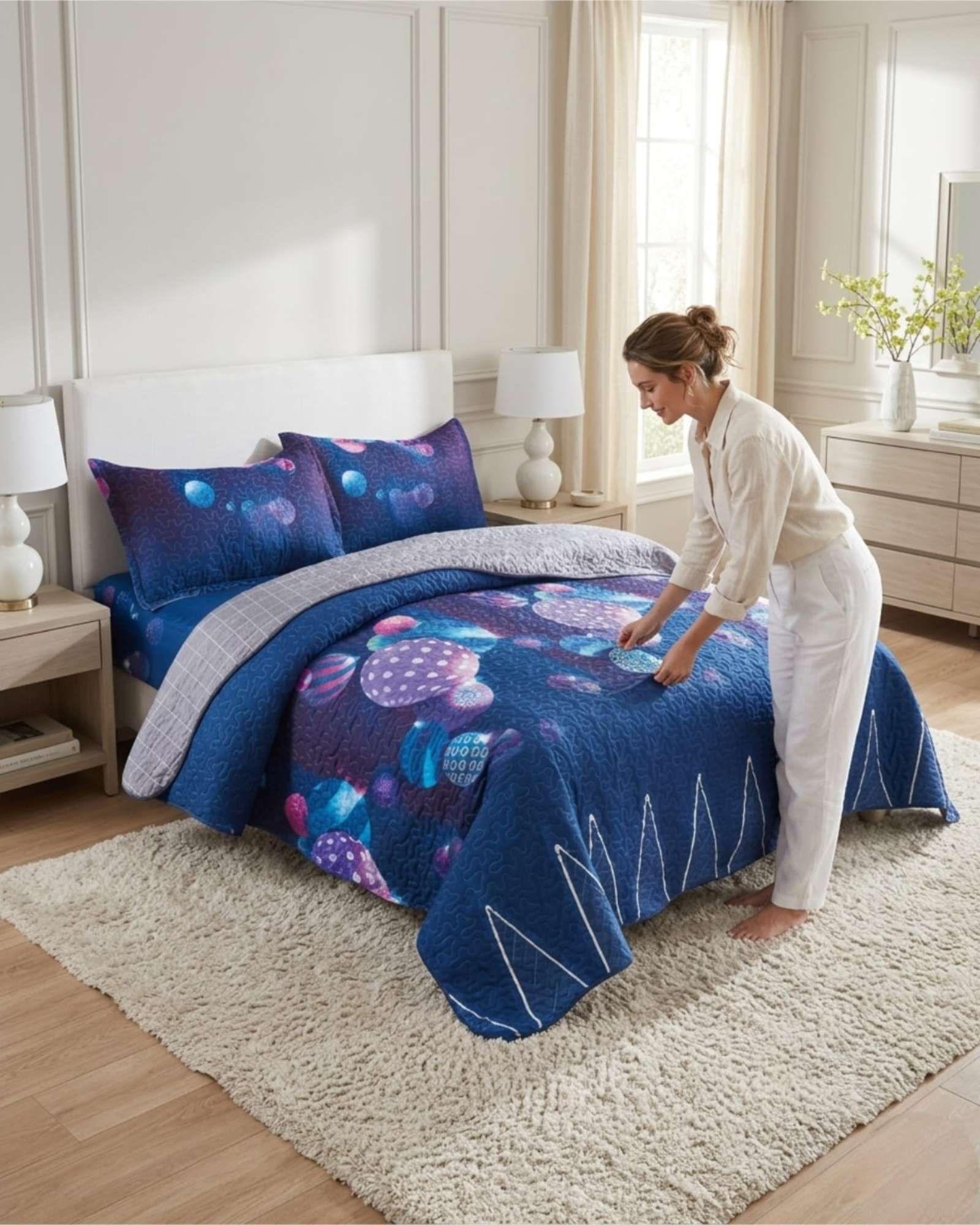 Set De Cama Verano 2 Plazas 5 Piezas Quilt Sábana Fundas m4-0