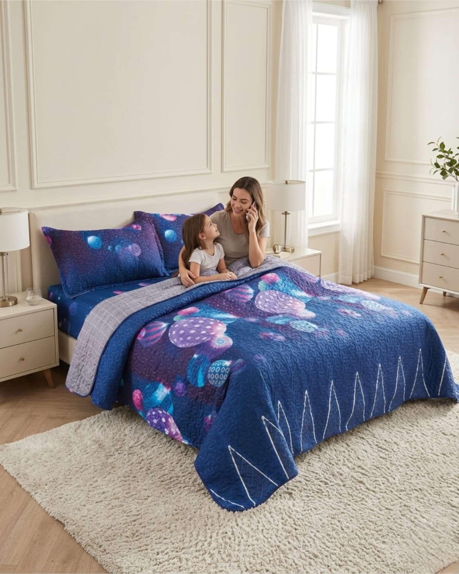 Set De Cama Verano 2 Plazas 5 Piezas Quilt Sábana Fundas m4-1