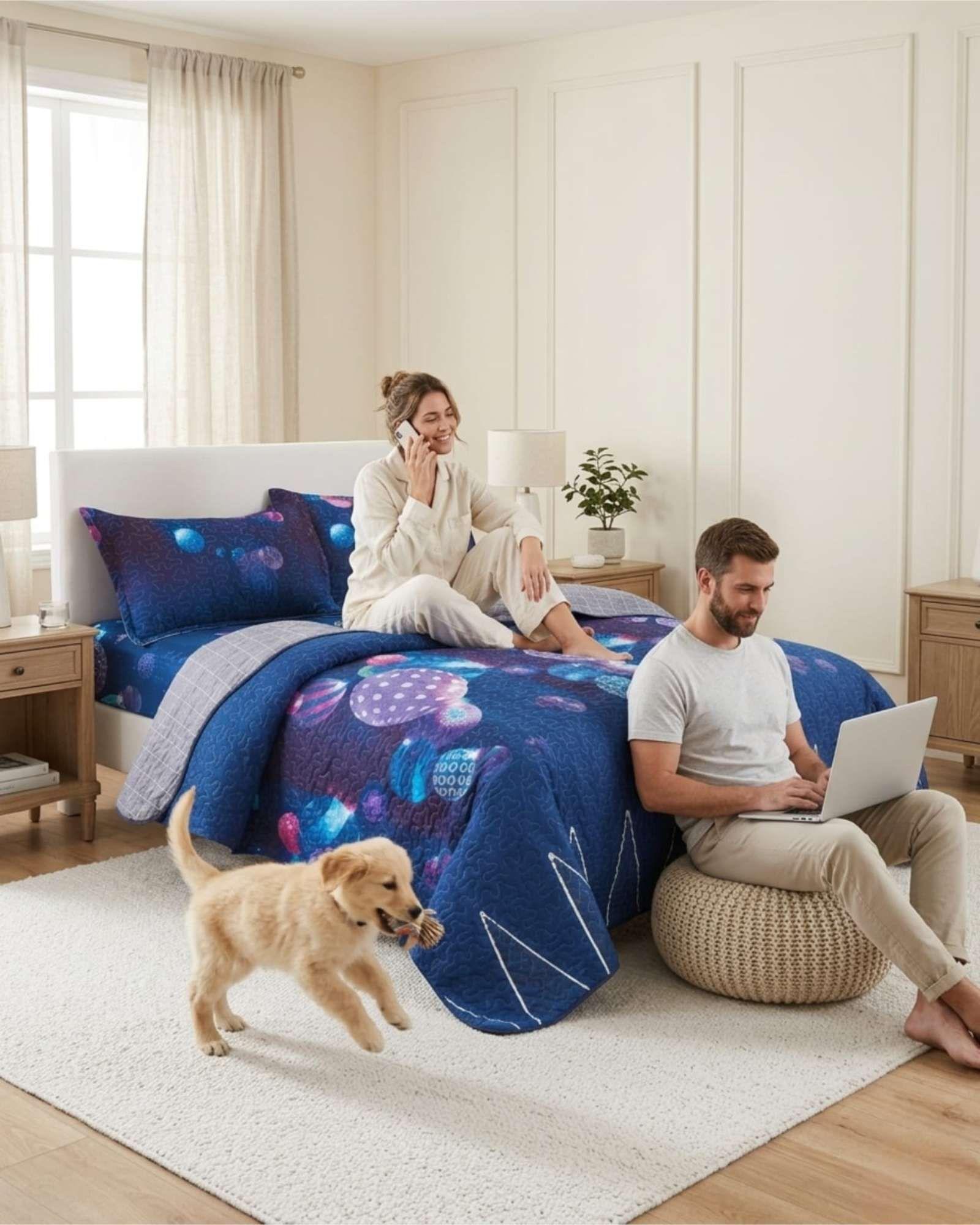Set De Cama Verano 2 Plazas 5 Piezas Quilt Sábana Fundas m4-2
