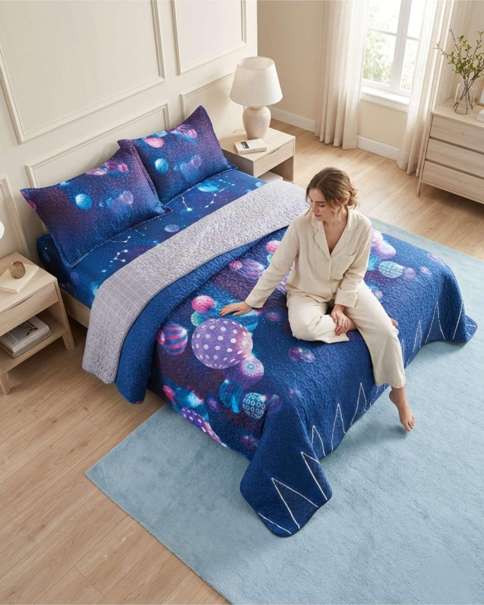 Set De Cama Verano 2 Plazas 5 Piezas Quilt Sábana Fundas m4-3