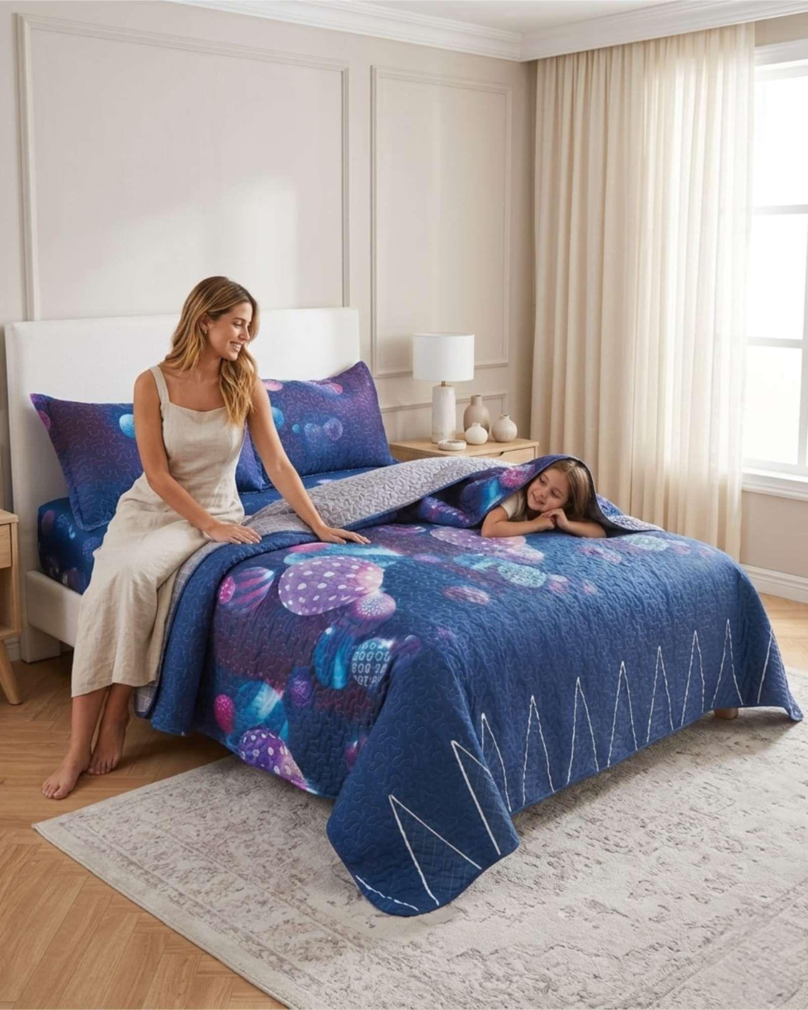 Set De Cama Verano 2 Plazas 5 Piezas Quilt Sábana Fundas m4-4