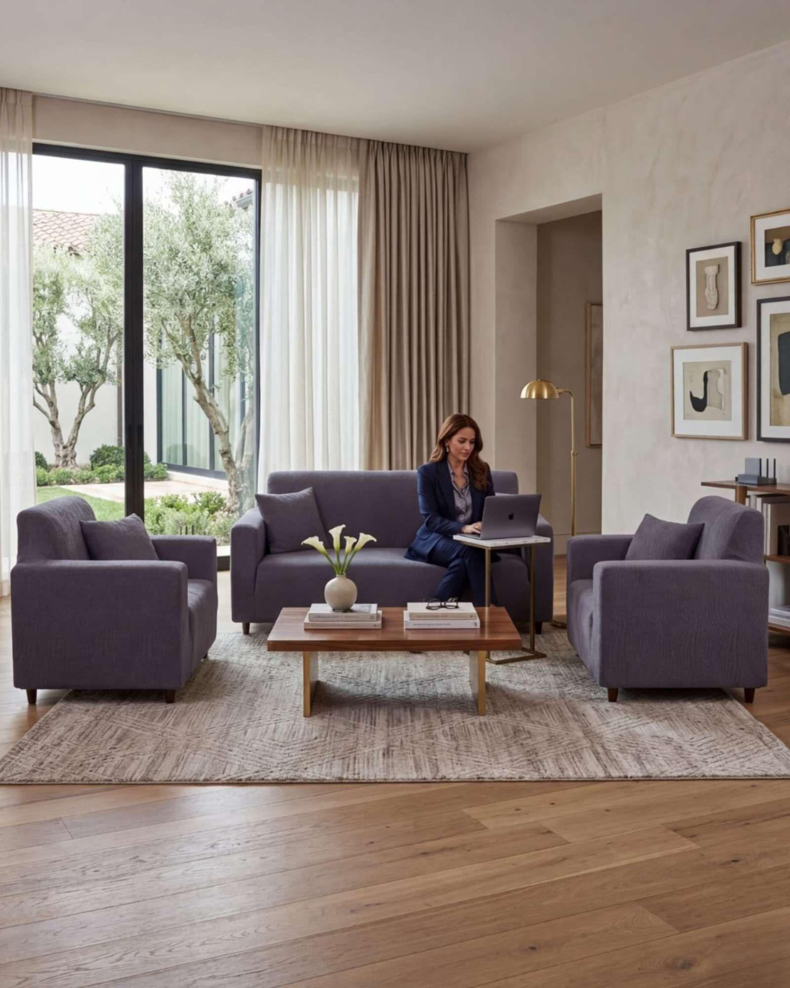 Juego de Fundas para Sillones 3+1+1 Diseño Hojas Elásticas y Lavables A1-2