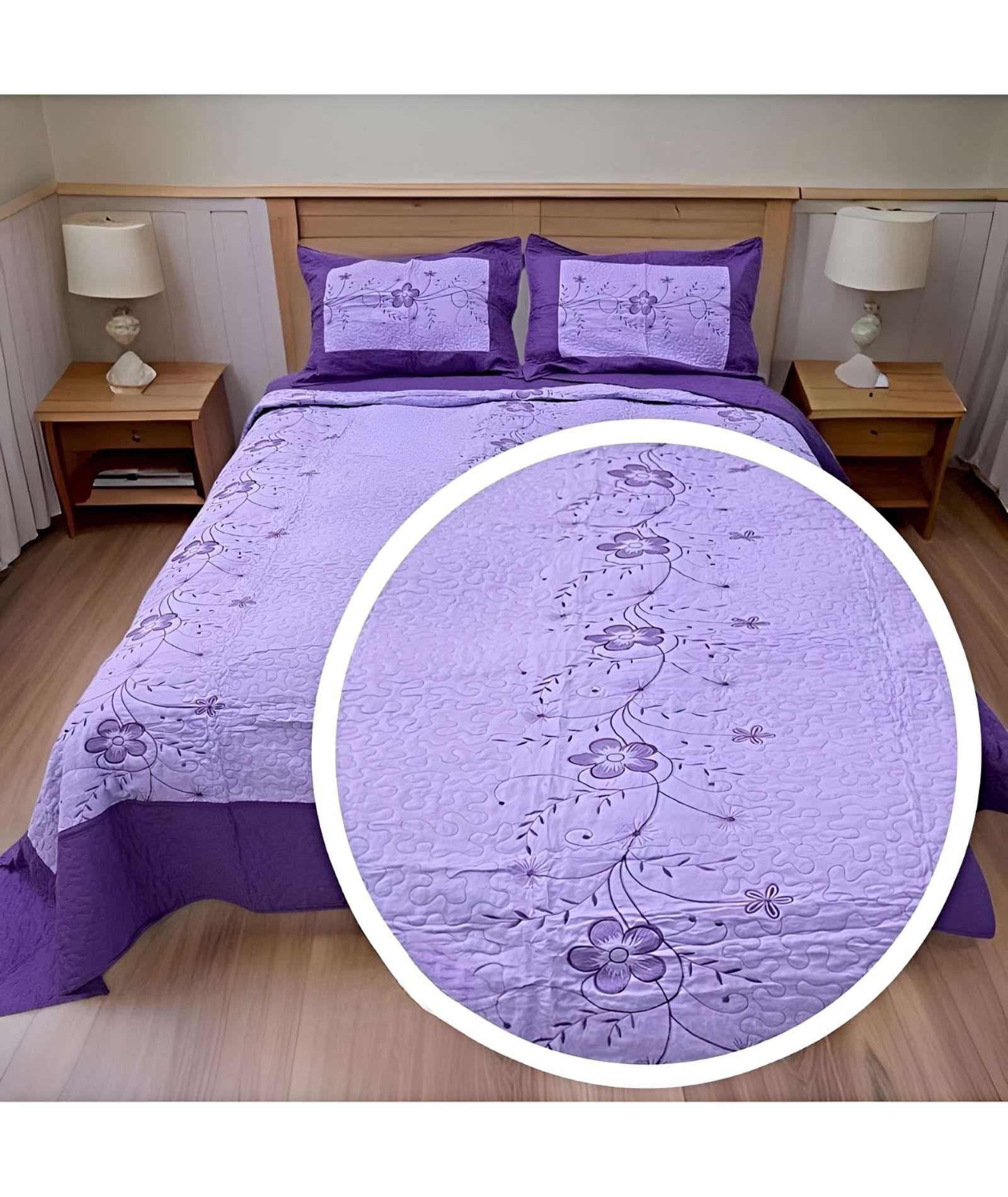 CUBRECAMA COLCHA QUILT DE VERANO PLAZA Y MEDIA BORDADO A6-2