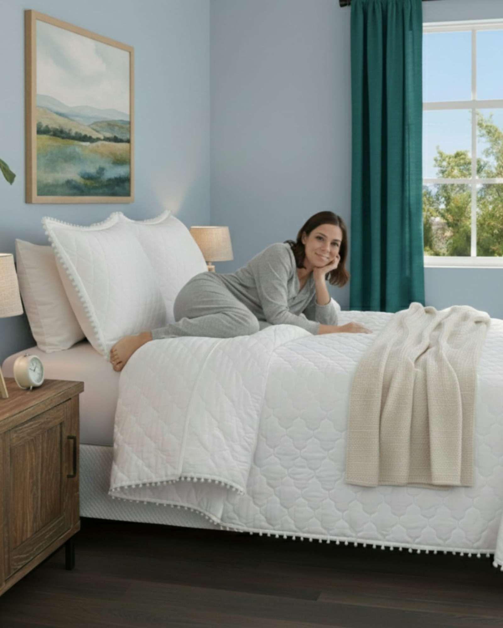 Cobertores de Verano-Primavera con Diseño de Pompon (plaza y media) blanco-4