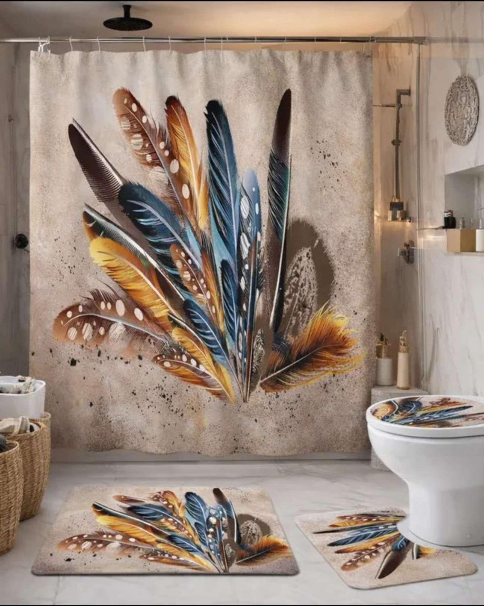 Juego 5 piezas con Cortina de baño de Tela Poliéster y  Forro de Ducha de Plástico J-5-3