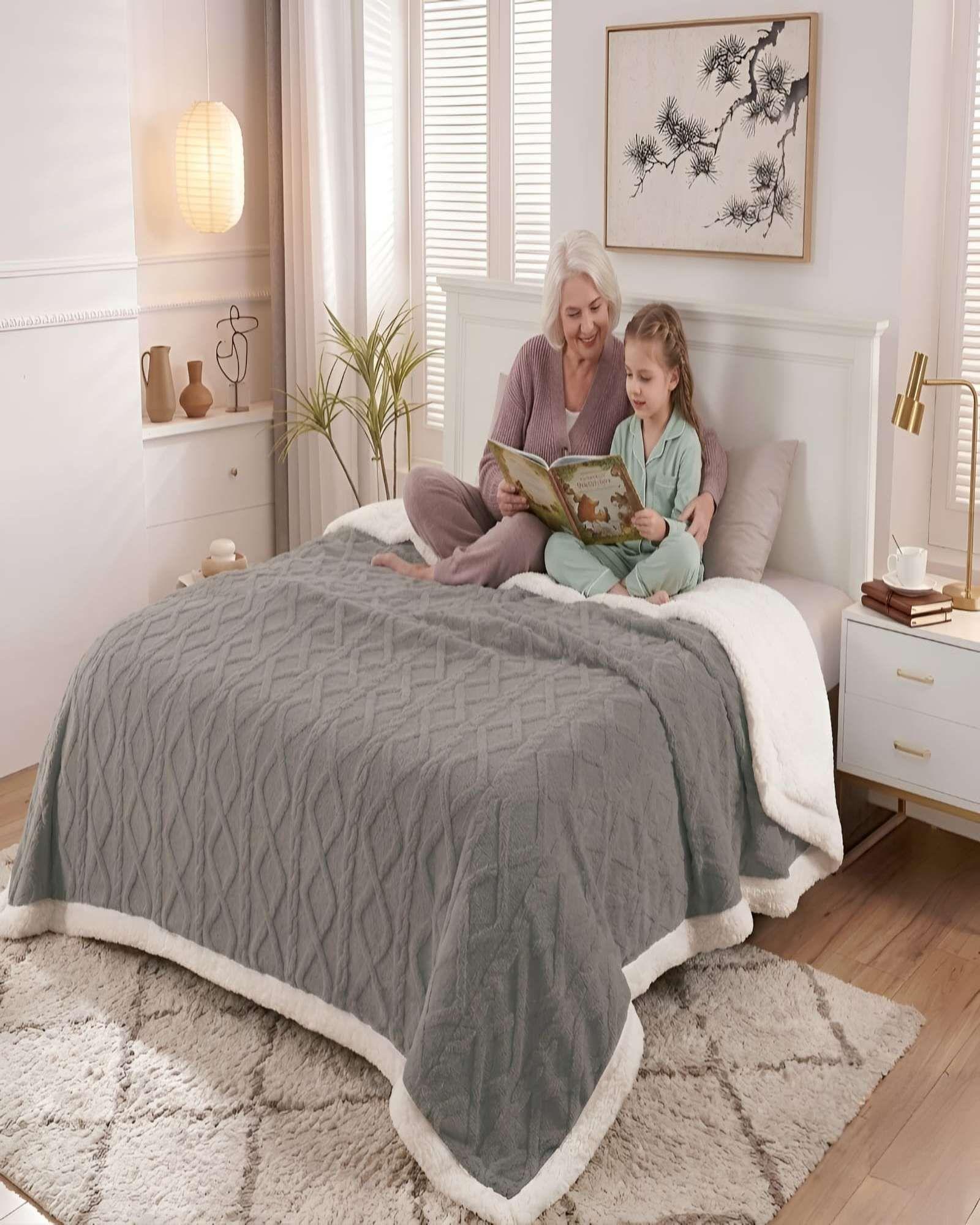 Frazada Sherpa Premium Con Diseño De Diamantes King m5-3