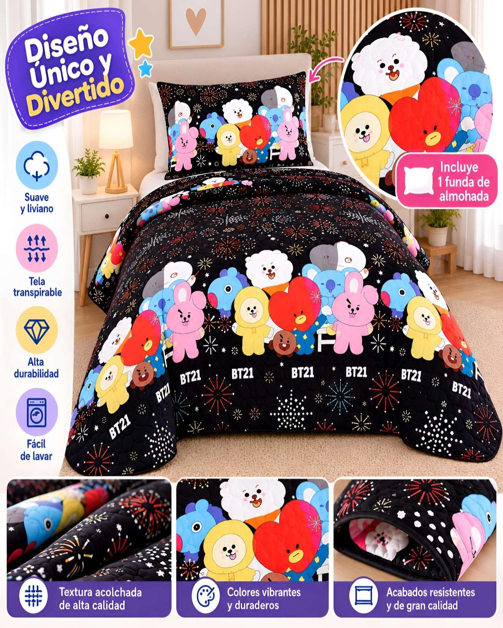 Set Quilt Verano 1.5 Plazas + Almohada + Funda De Almohada 14-5