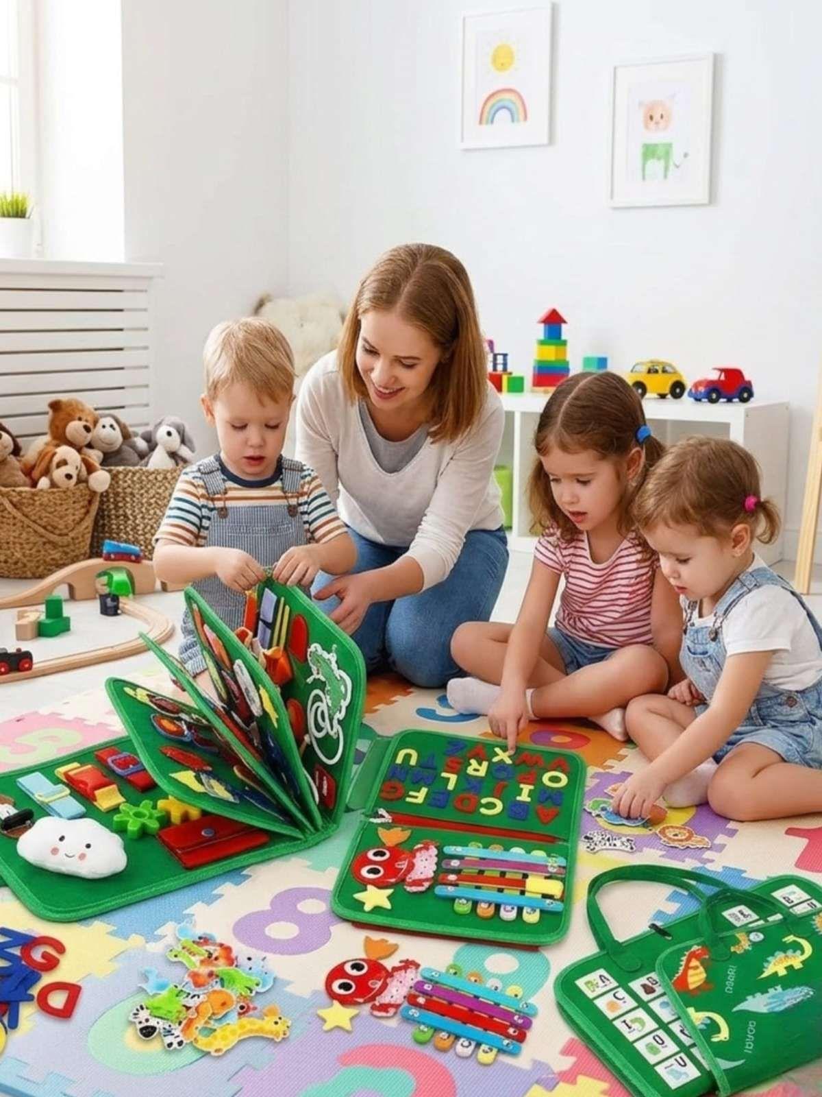 Libro Sensorial con Tablero De Actividades Motricidad Fina verde-1