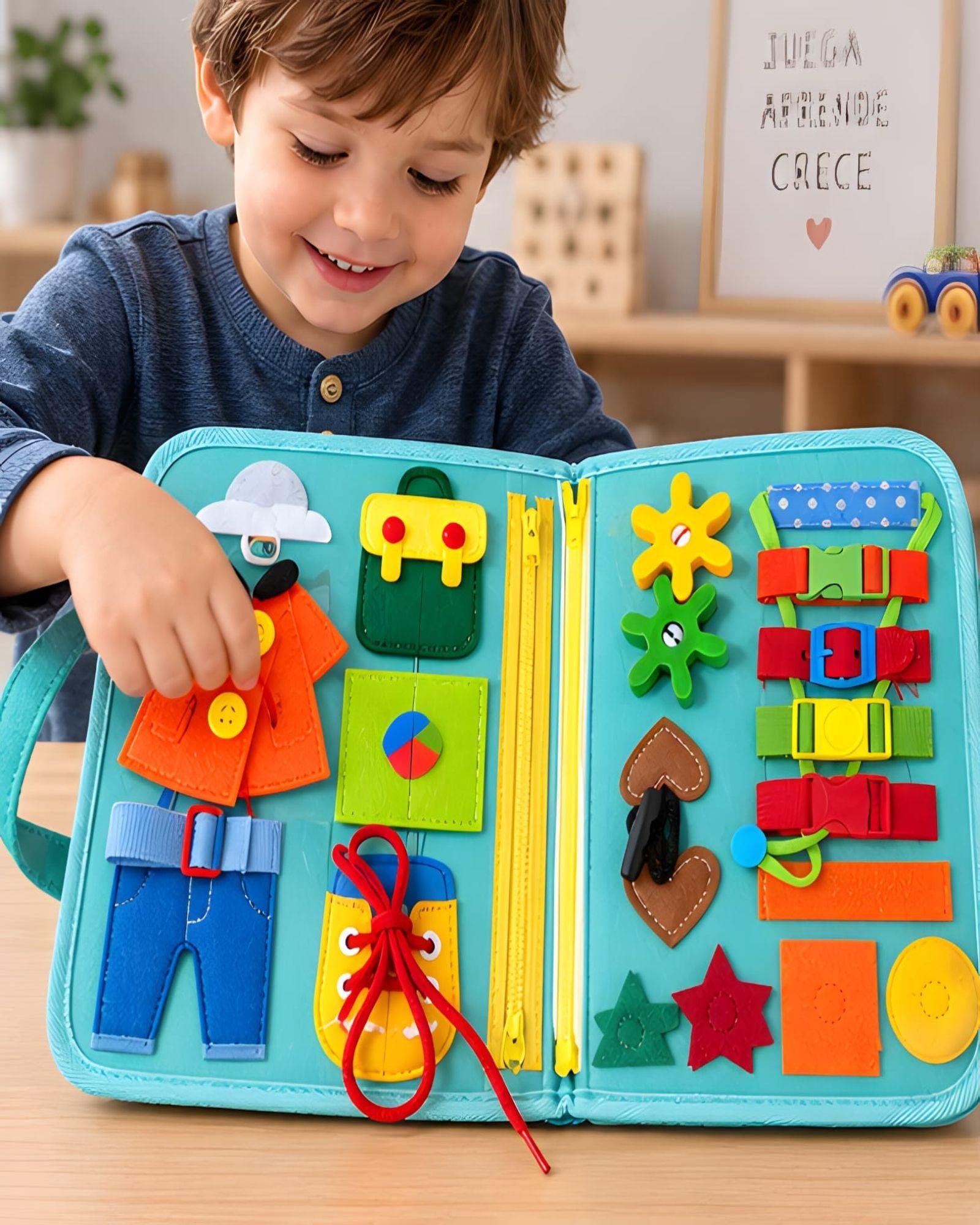 Libro Sensorial con Tablero De Actividades Motricidad Fina verde-4