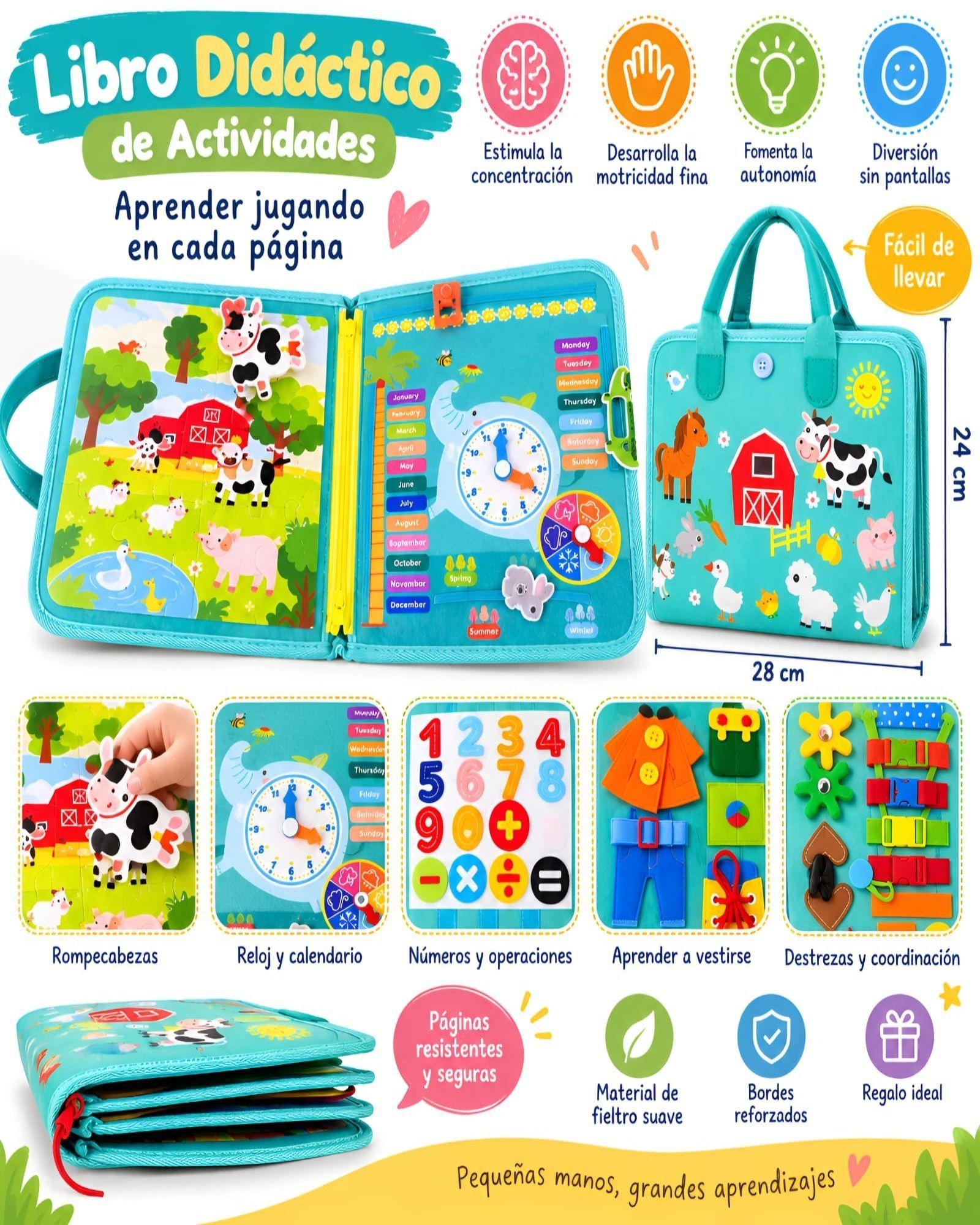 Libro Sensorial con Tablero De Actividades Motricidad Fina verde-5