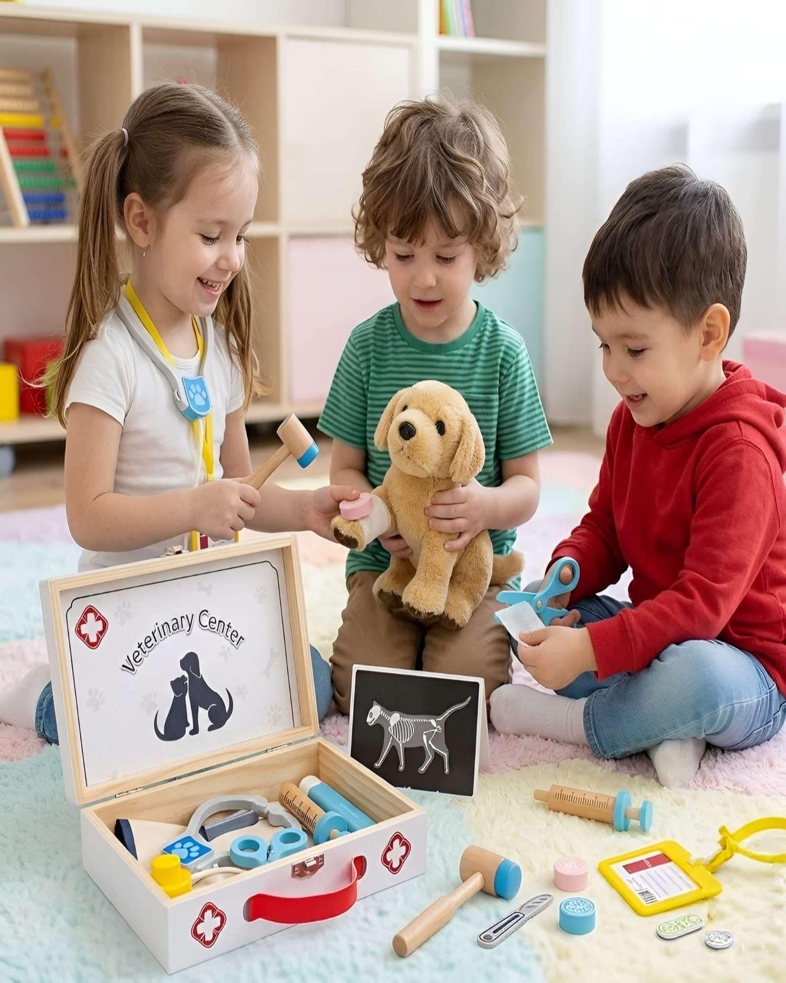 Juguete de Madera Centro Veterinario con Peluche y Maletín-0