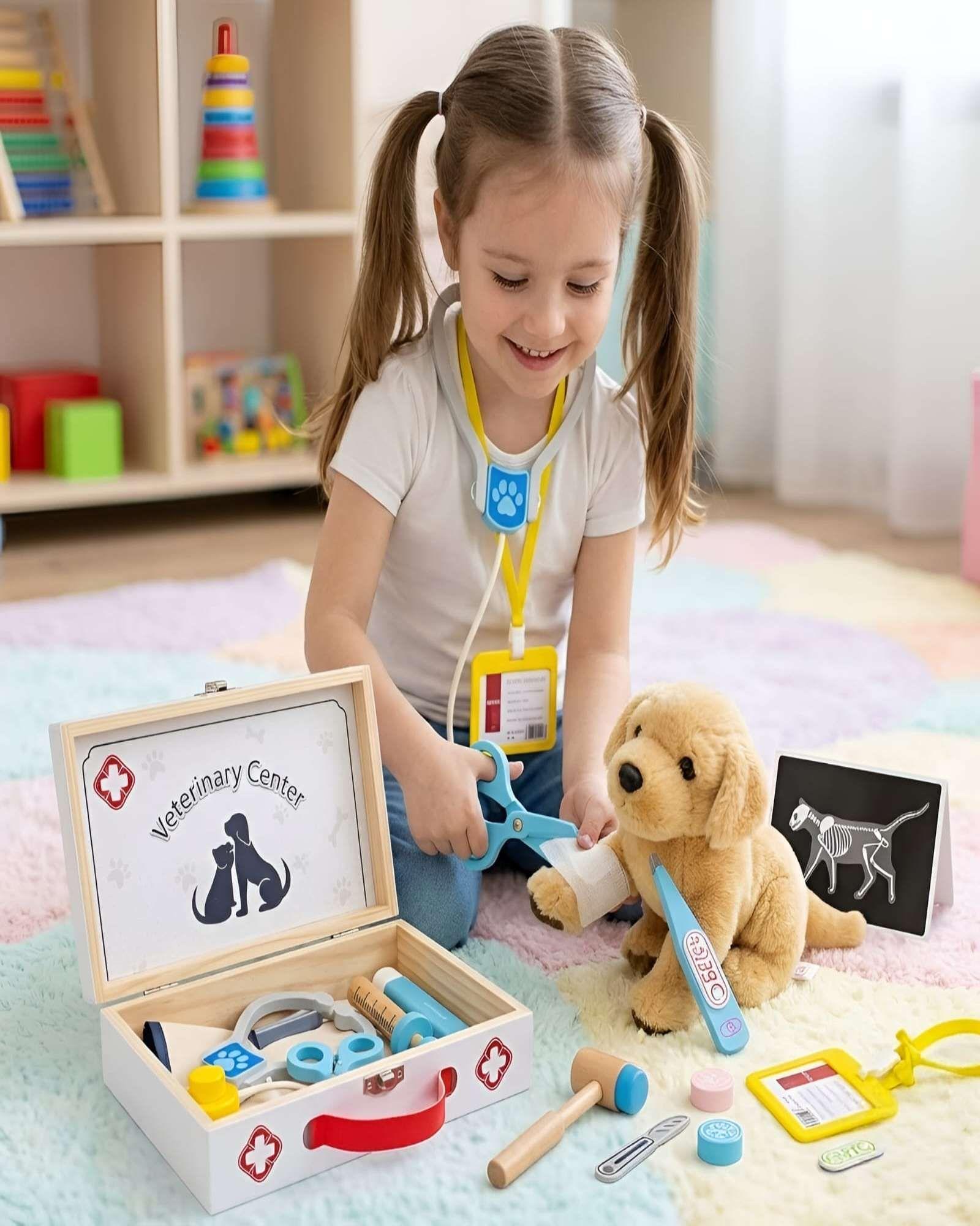 Juguete de Madera Centro Veterinario con Peluche y Maletín-1