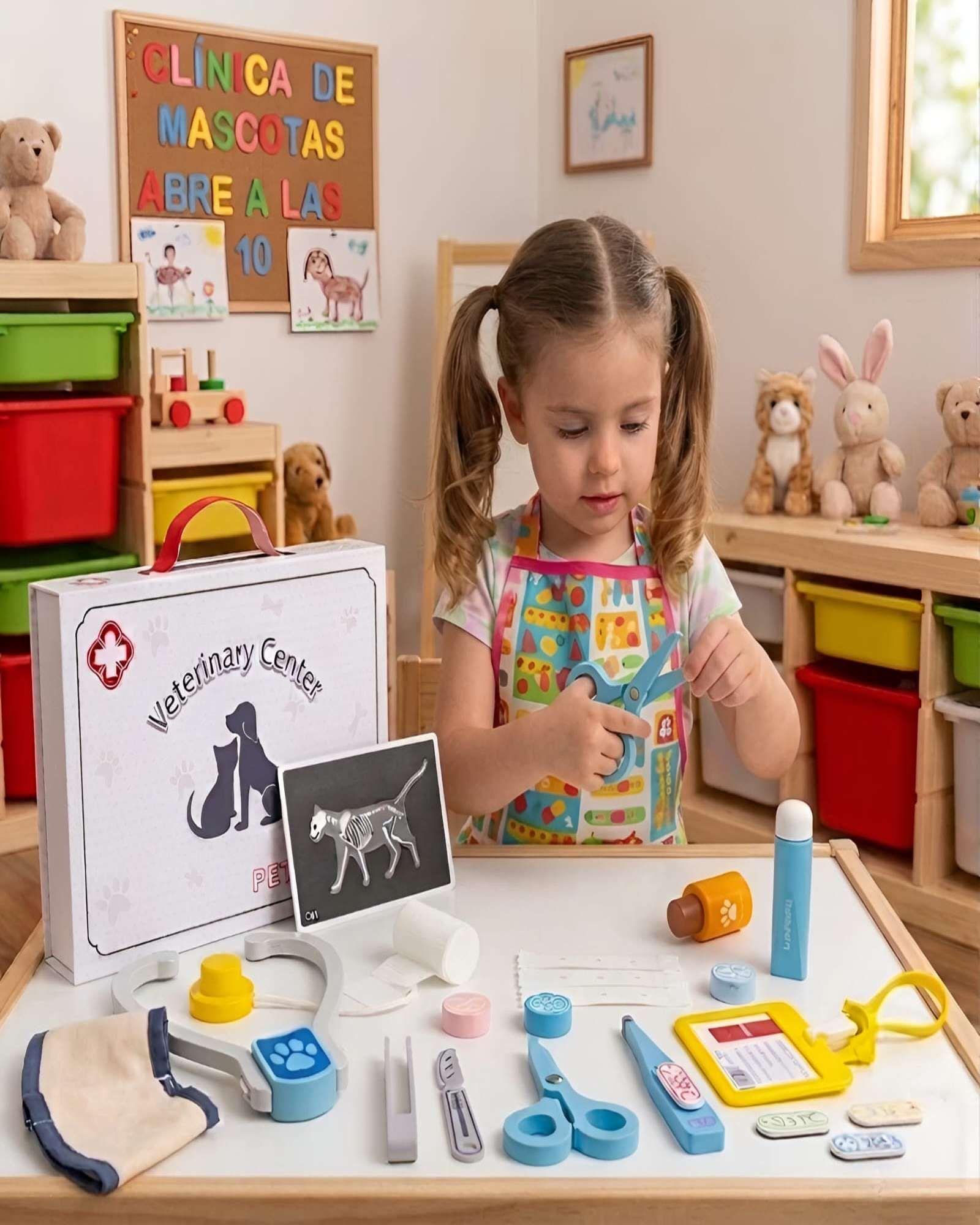 Set de Veterinaria de Juguete con Maletín y Accesorios de Madera-0