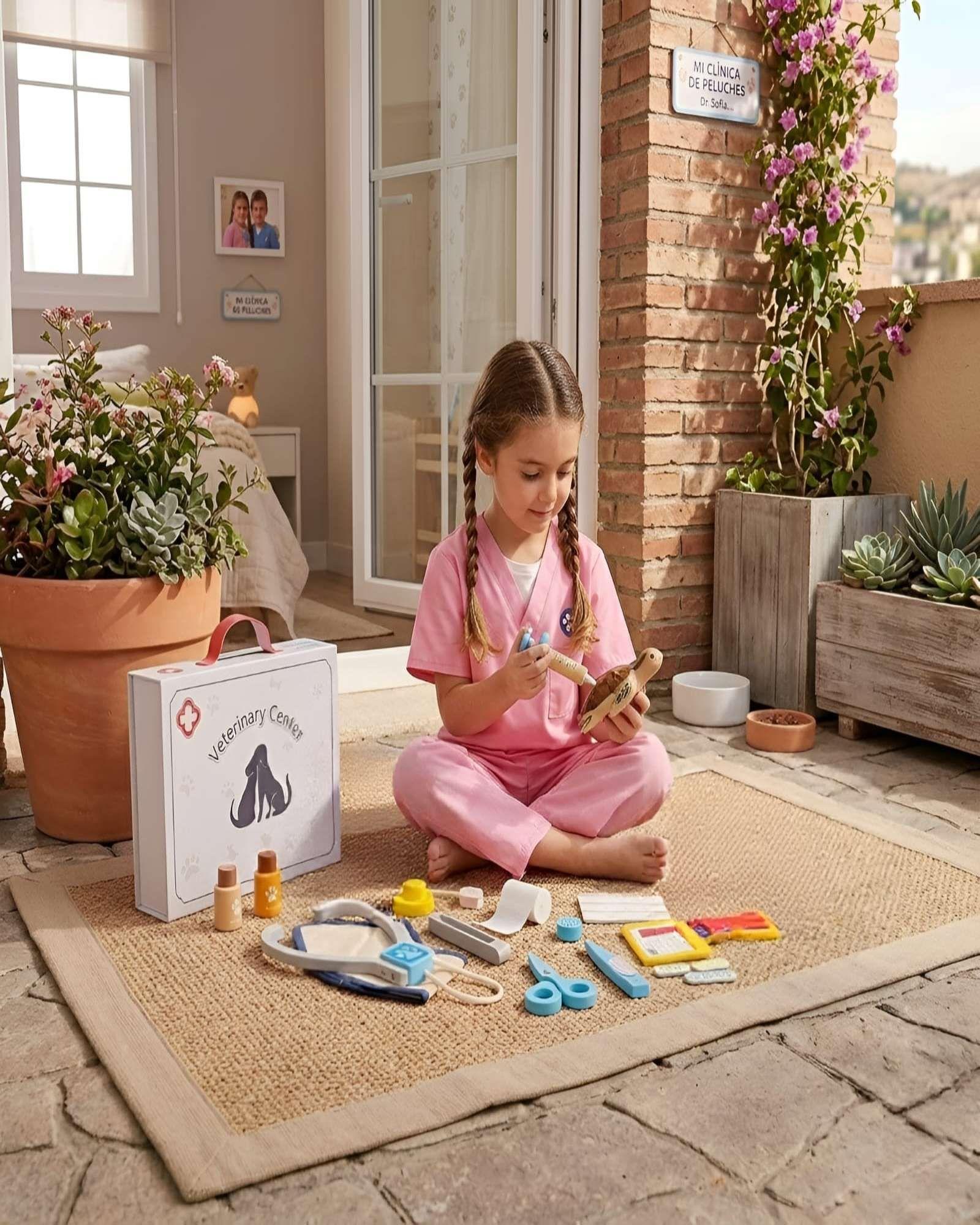 Set de Veterinaria de Juguete con Maletín y Accesorios de Madera-1