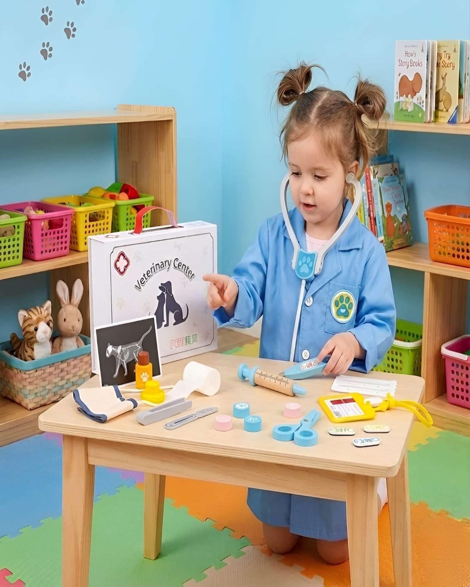 Set de Veterinaria de Juguete con Maletín y Accesorios de Madera-2