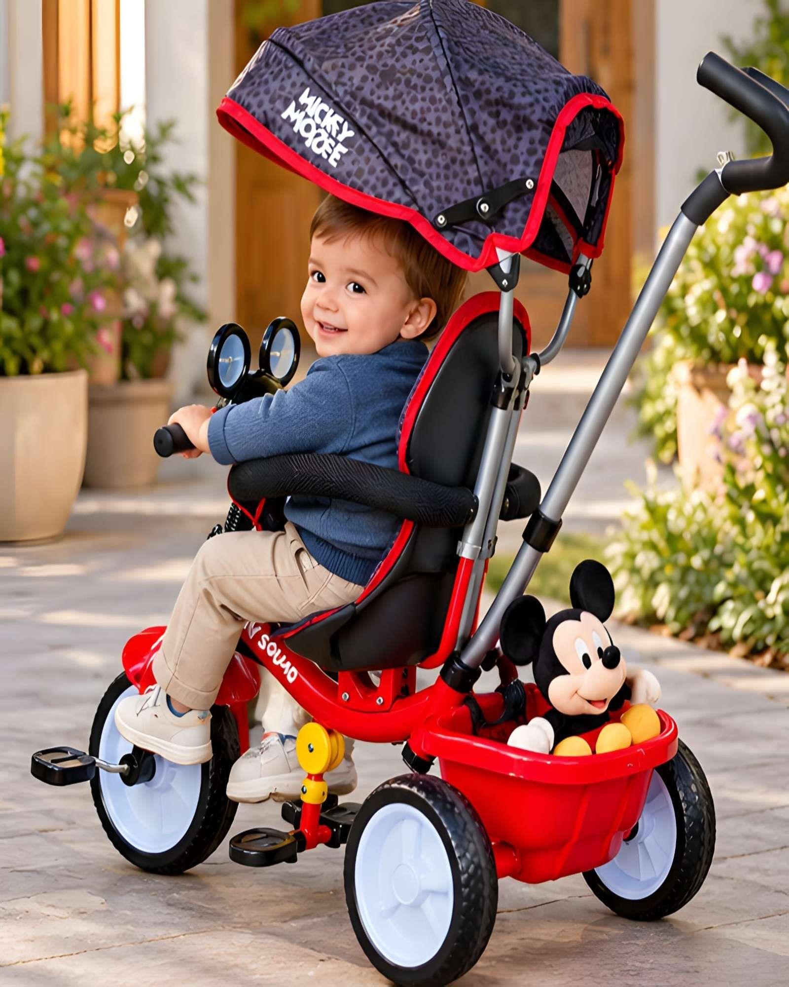 Triciclo Infantil De Mickey Mouse Con Barra De Empuje Y Toldo-3