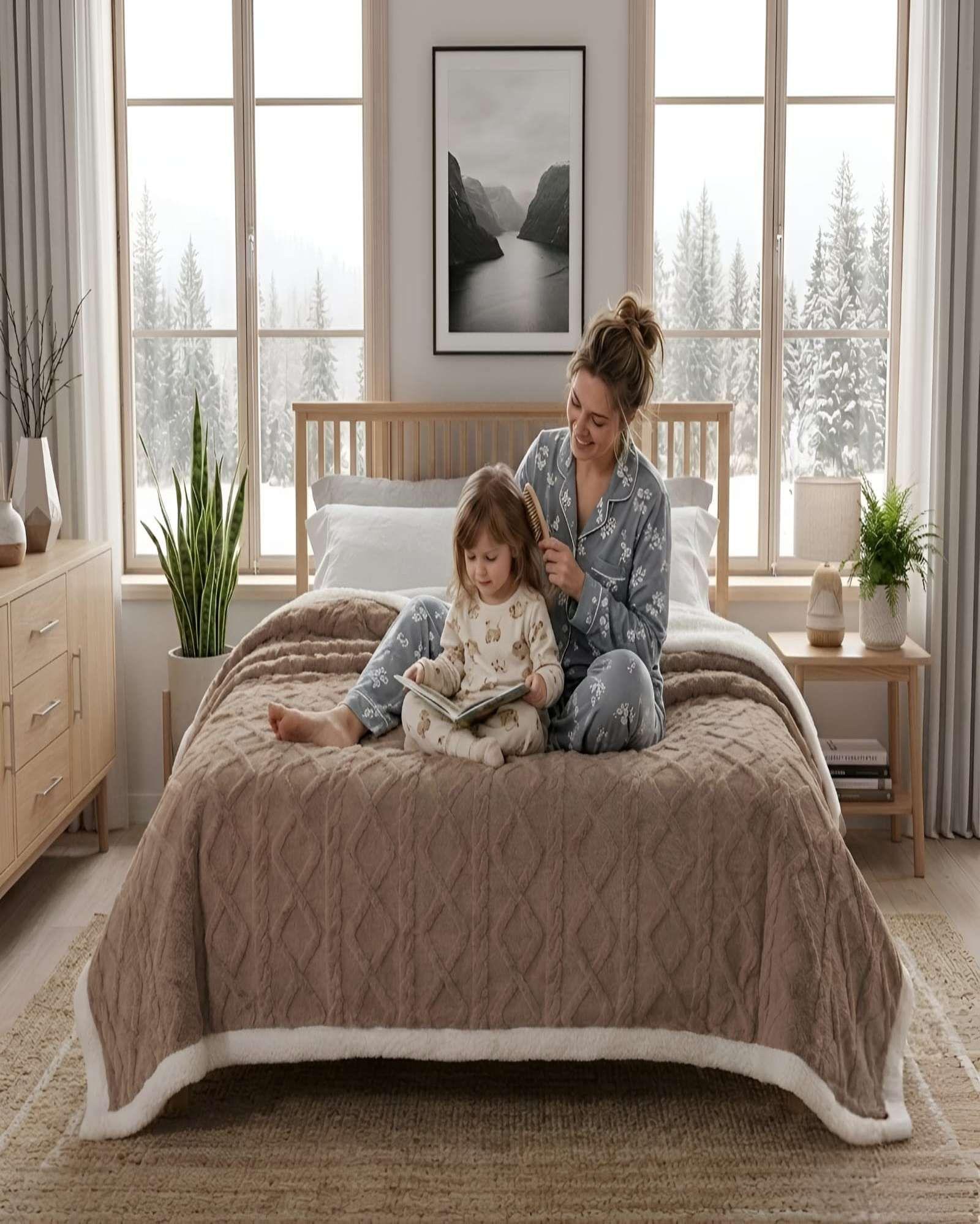 Frazada Sherpa Premium Con Diseño De Diamantes King m2-2
