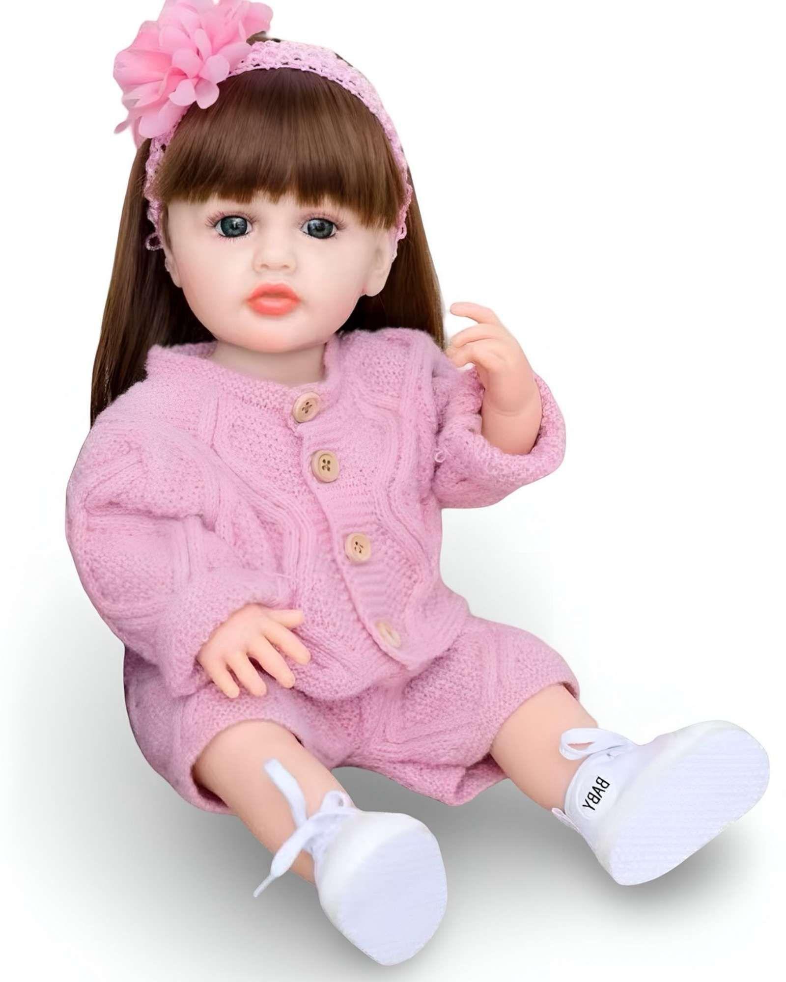 MUÑECA BEBÉ REALISTA DE 55 CM 100% SILICON CON VESTIDO W8-1