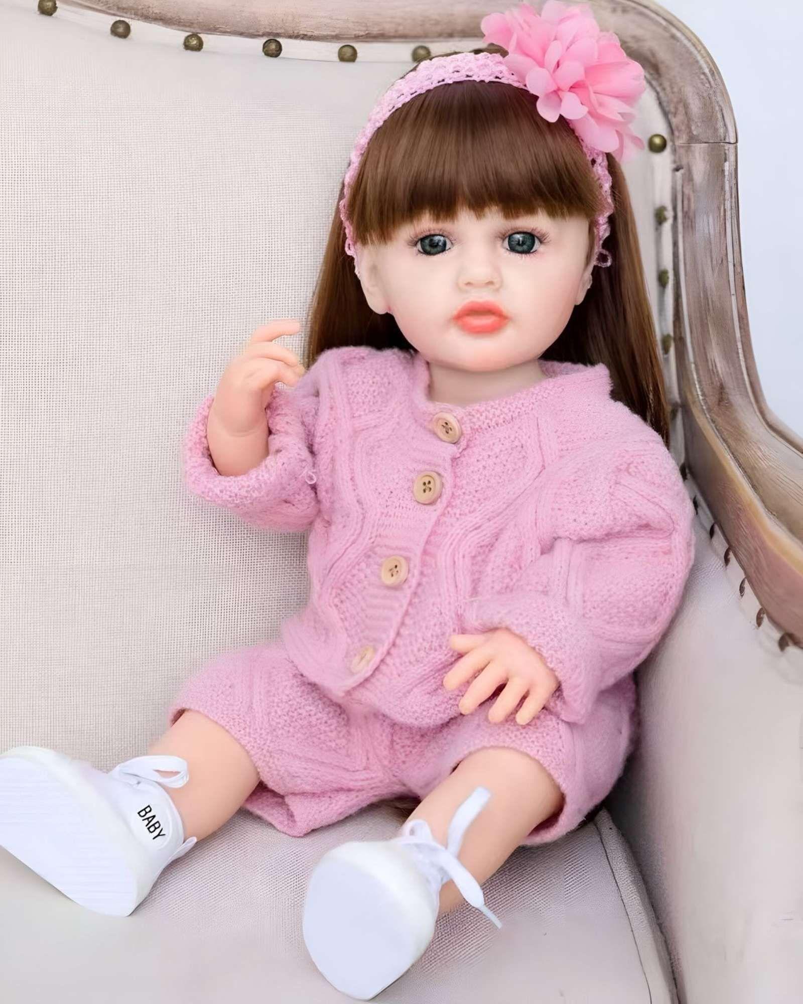 MUÑECA BEBÉ REALISTA DE 55 CM 100% SILICON CON VESTIDO W8-3