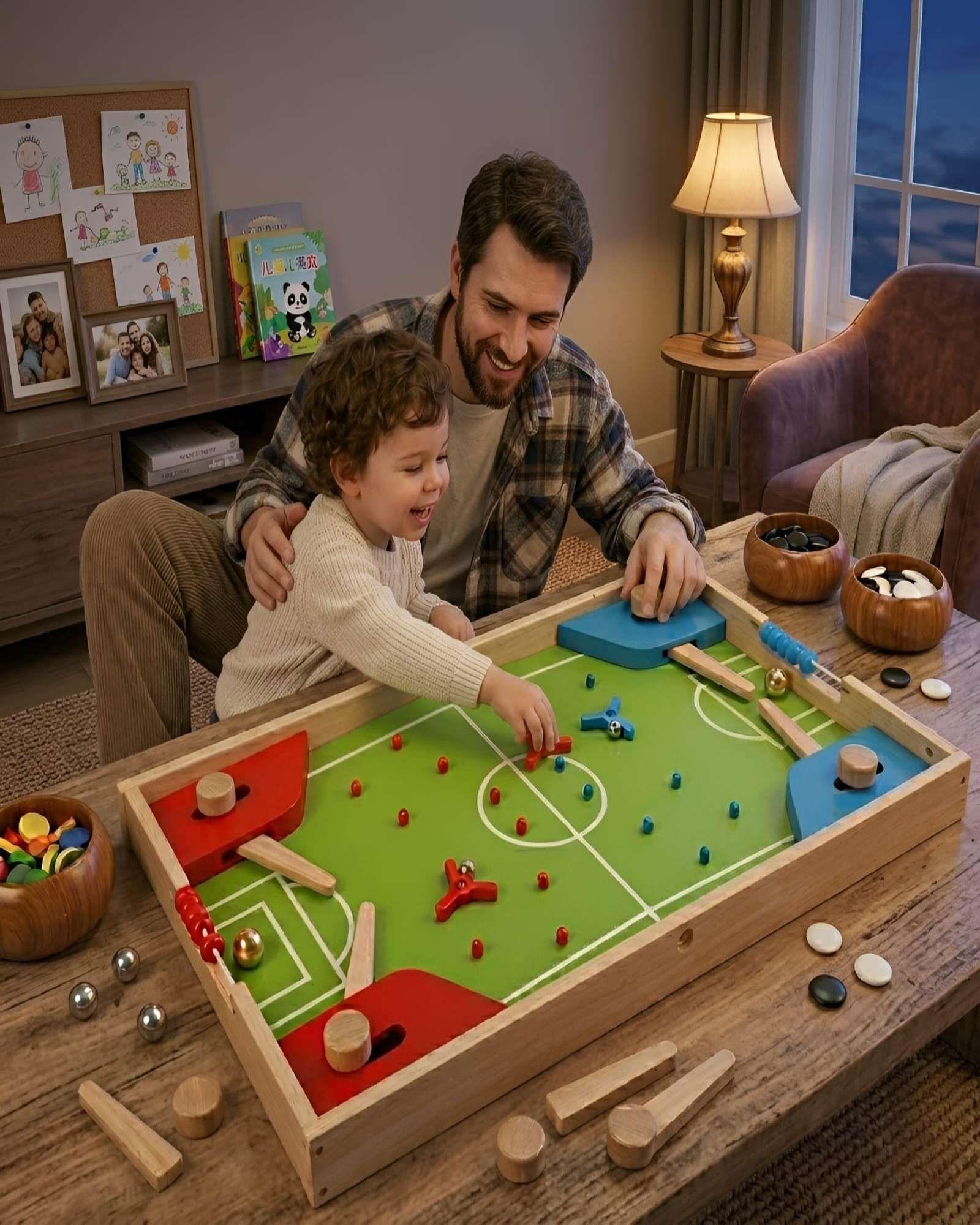 Centro de Juegos de Madera 4 en 1 - Fútbol Pinball, Ludo y Juegos de Estrategia-0
