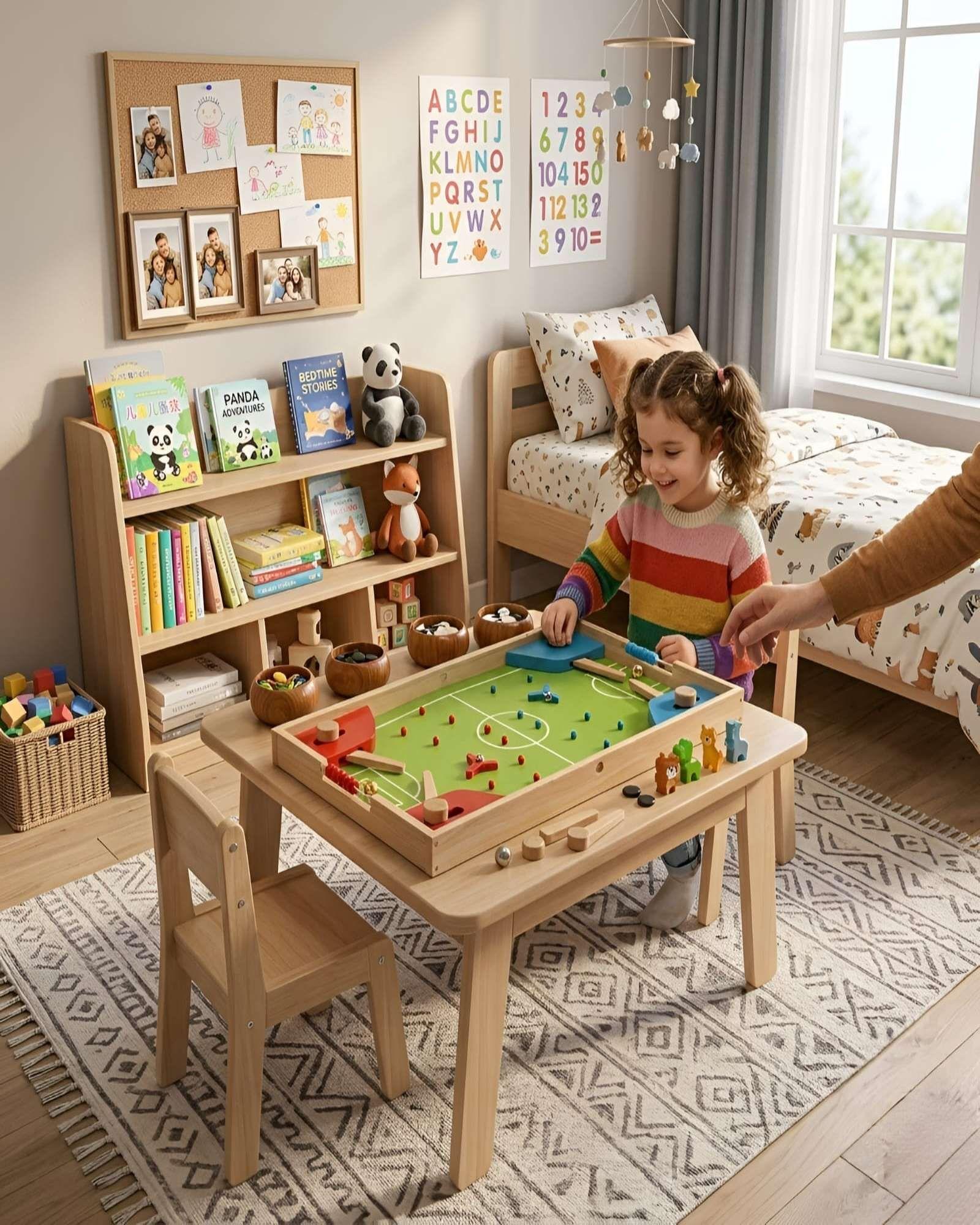 Centro de Juegos de Madera 4 en 1 - Fútbol Pinball, Ludo y Juegos de Estrategia-2