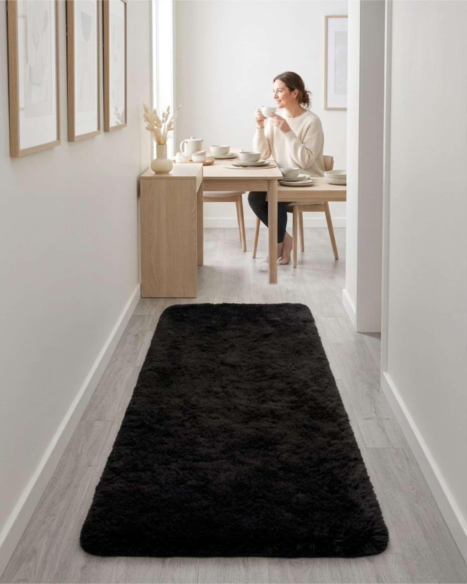 Alfombra Pasillera Shaggy 70x150 cm Pelo Largo negro-4