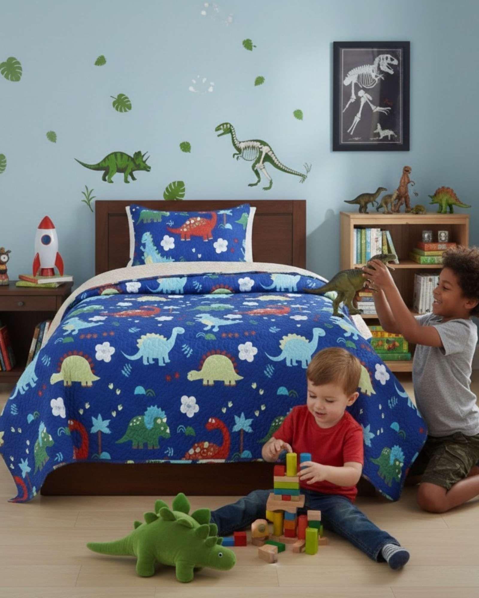 CUBRECAMA QUILT SHERPA INFANTIL PLAZA Y MEDIA DINOSAURIOS-3