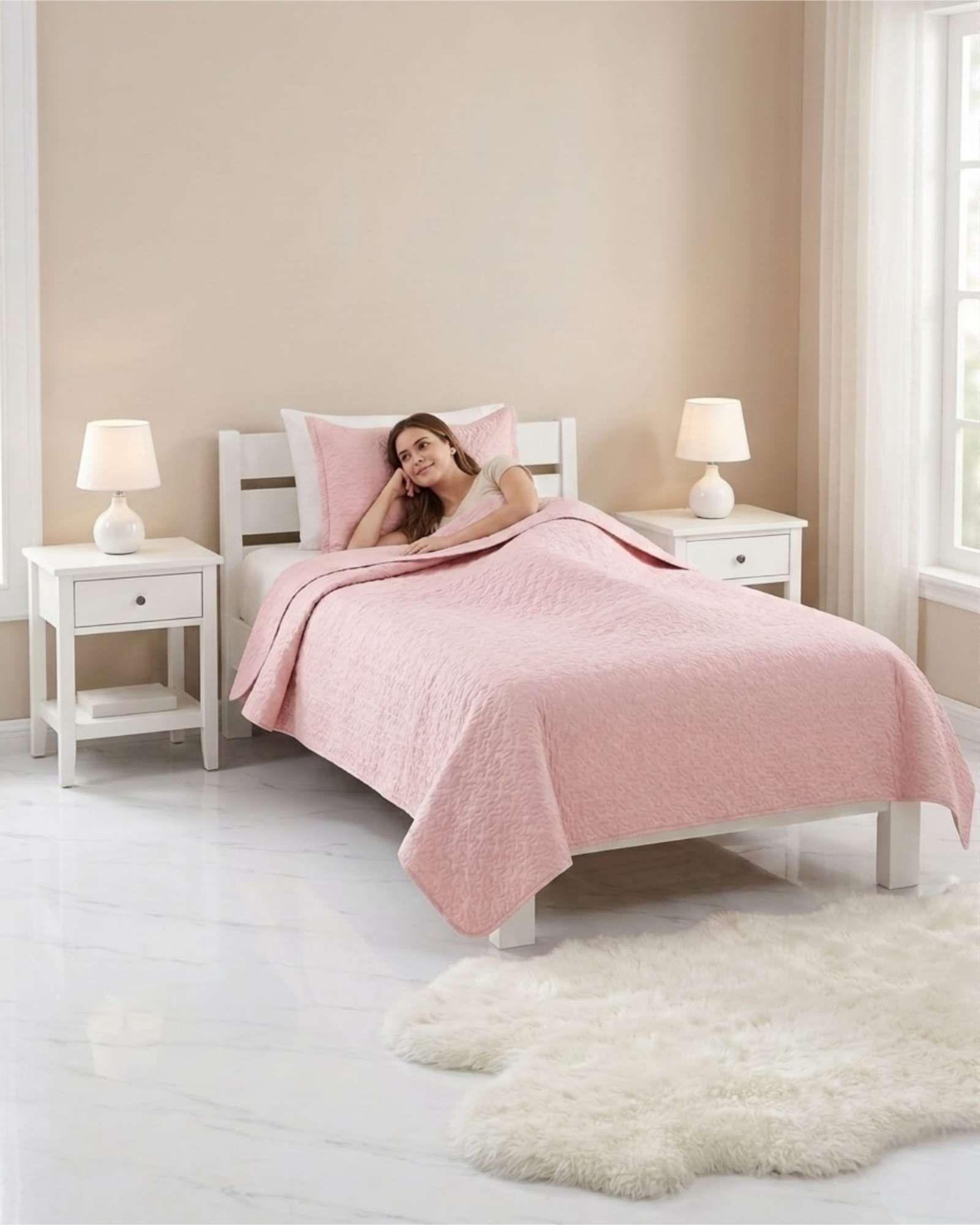 Cubrecama Quilt Verano Plaza y Media Delgado Texturizado Set Con Fundas a1-0