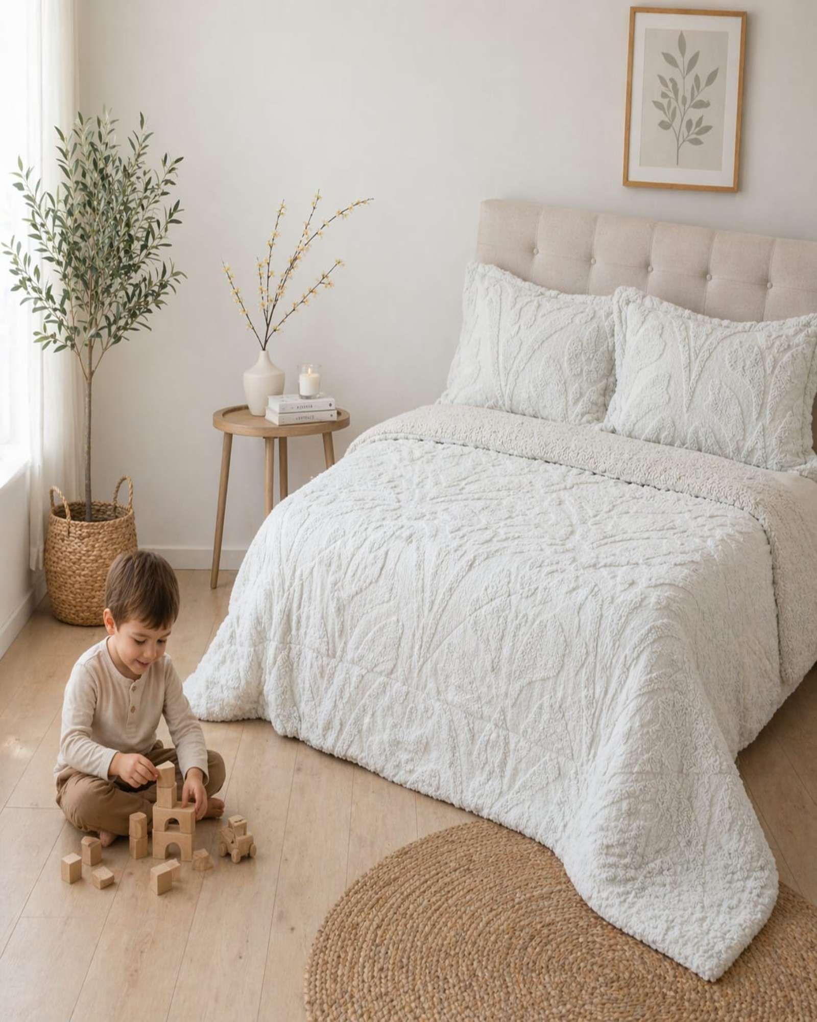 Cubrecama Sherpa Jacquard Deluxe Super King Diseño Relieve 2-2