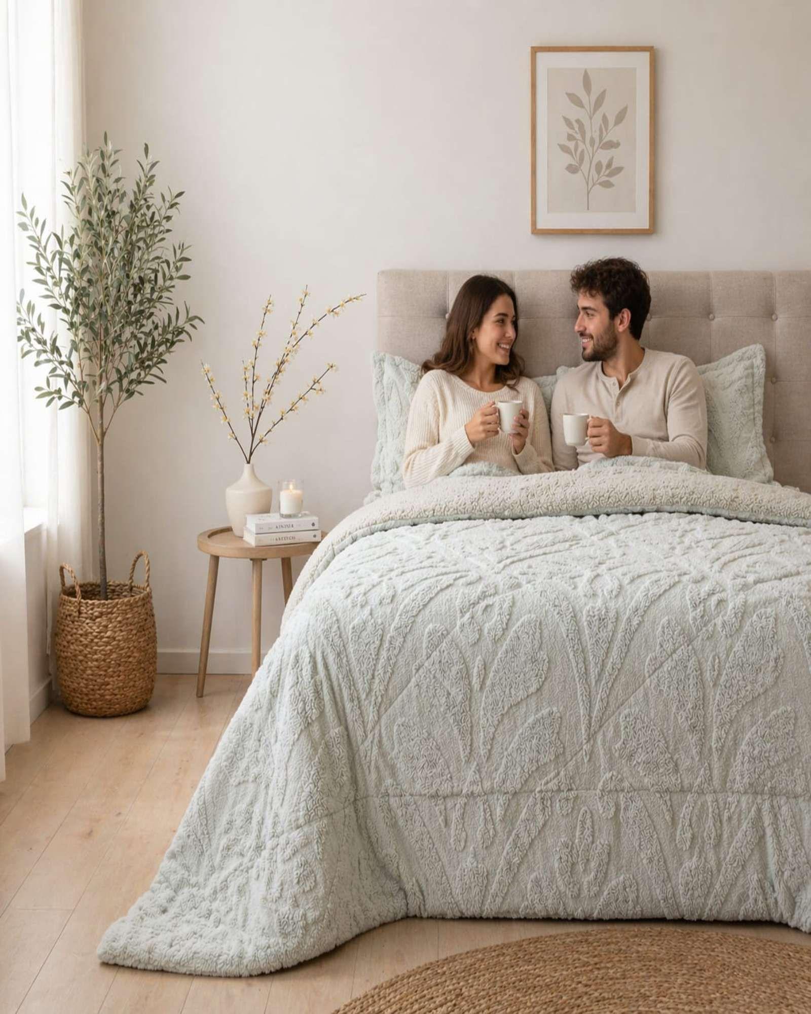 Cubrecama Sherpa Jacquard Deluxe Super King Diseño Relieve 2-3