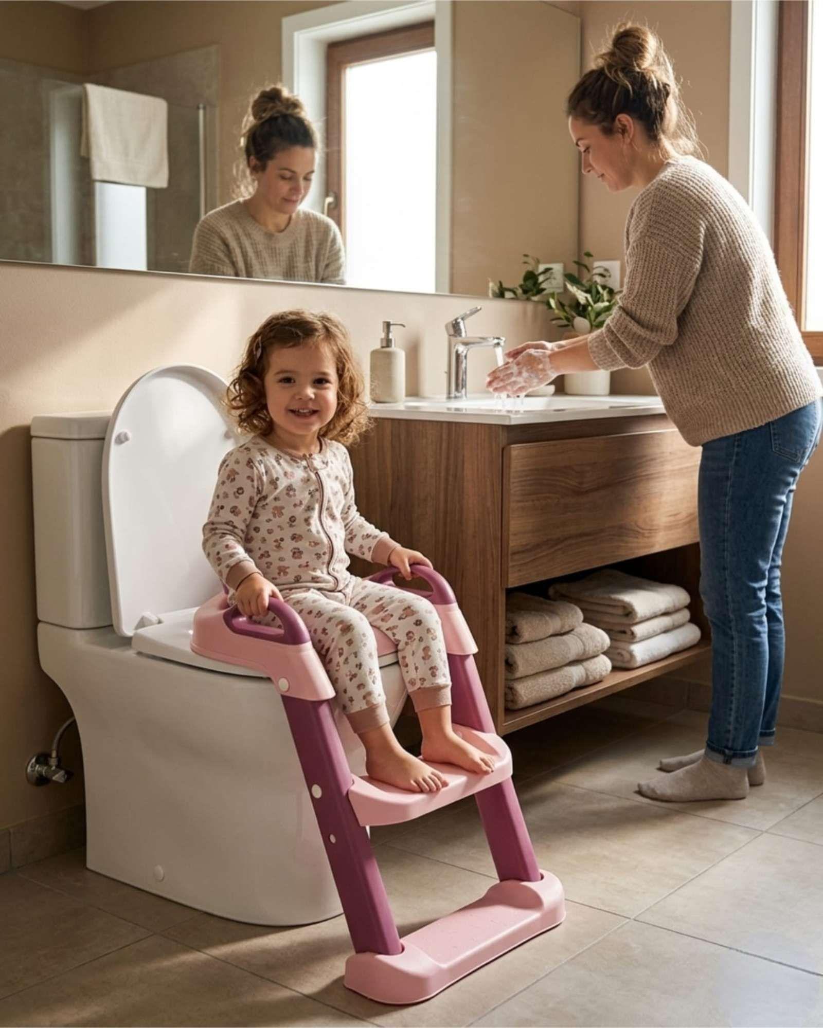 Escalera Baño Niña Reductor Inodoro Corona Rosado-1